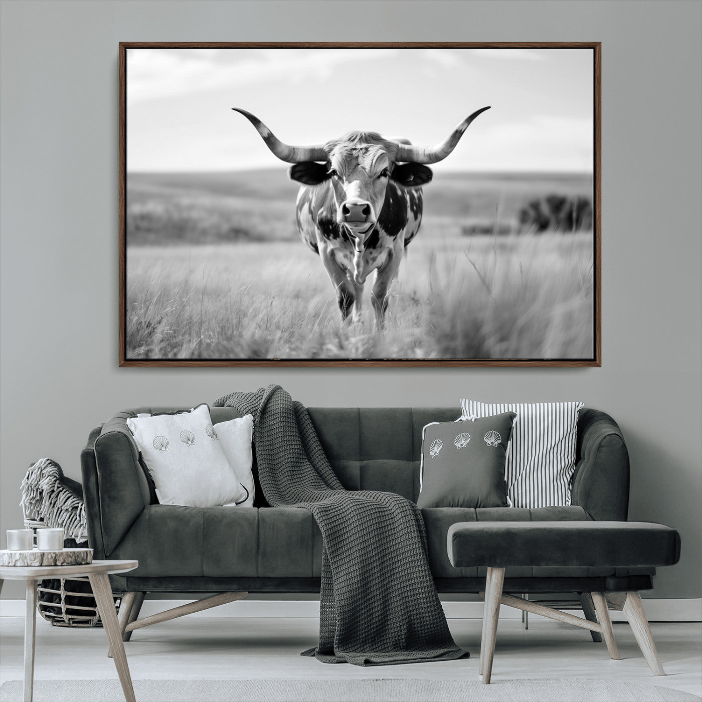 MGV-FC-36X24 - Texas Cow Longhorn Wall Art Canvas Print for Farm House Wall Decor, Farmhouse Wall Art Print