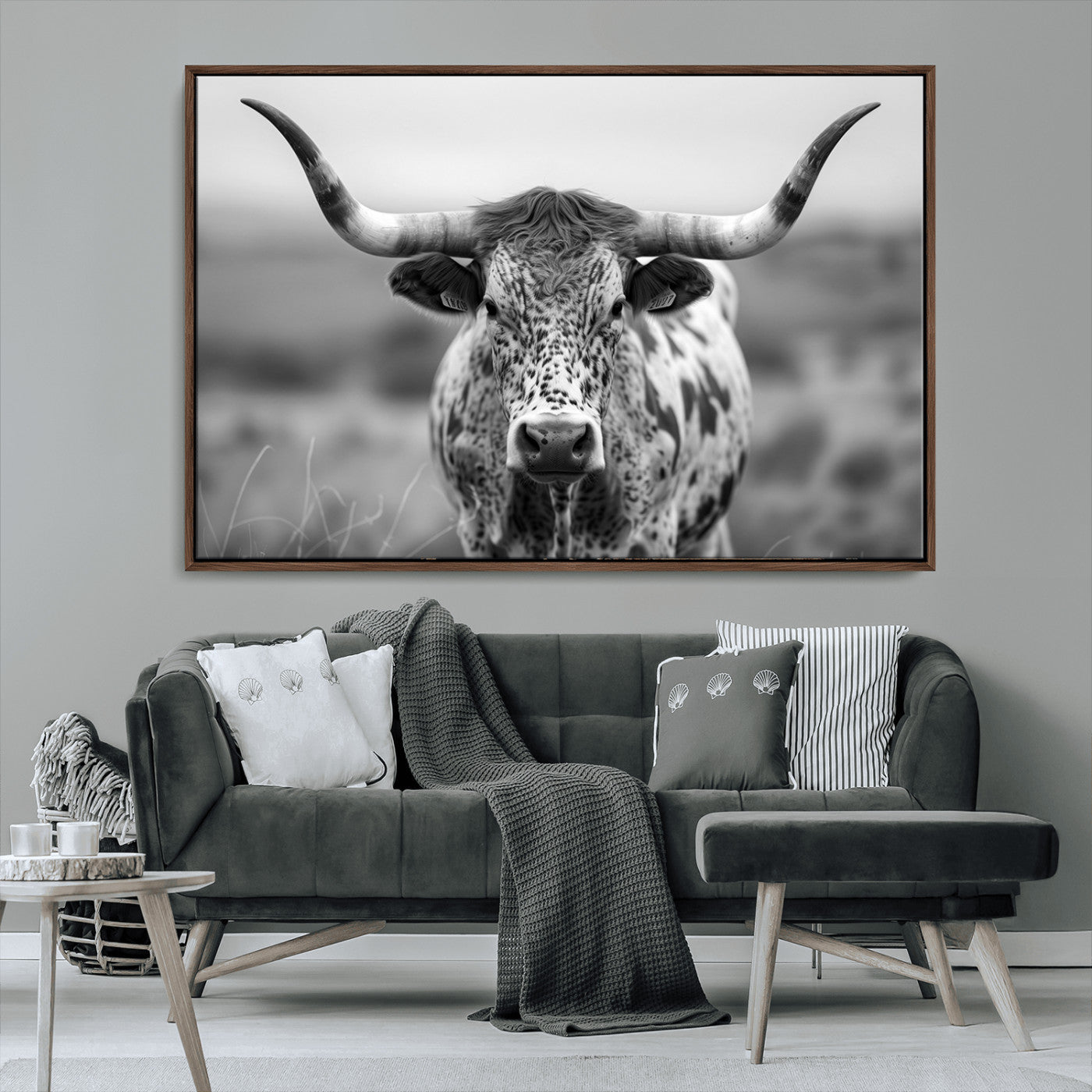 MGV-FC-36X24 - Texas Cow Longhorn Wall Art Canvas Print for Farm House Wall Decor, Farmhouse Wall Art Print
