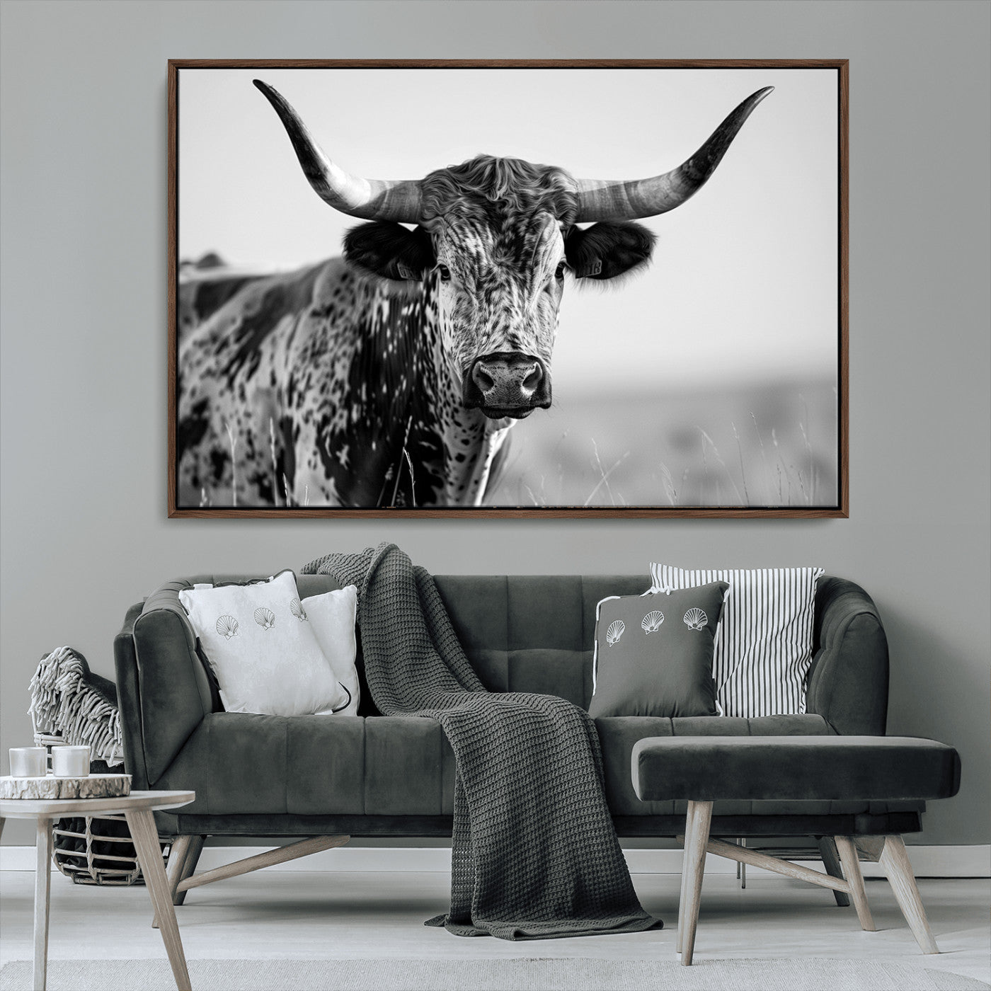 MGV-FC-36X24 - Texas Highland Cow Longhorn Canvas Print - Rustic Farmhouse Wall Art - Large Texas Longhorn