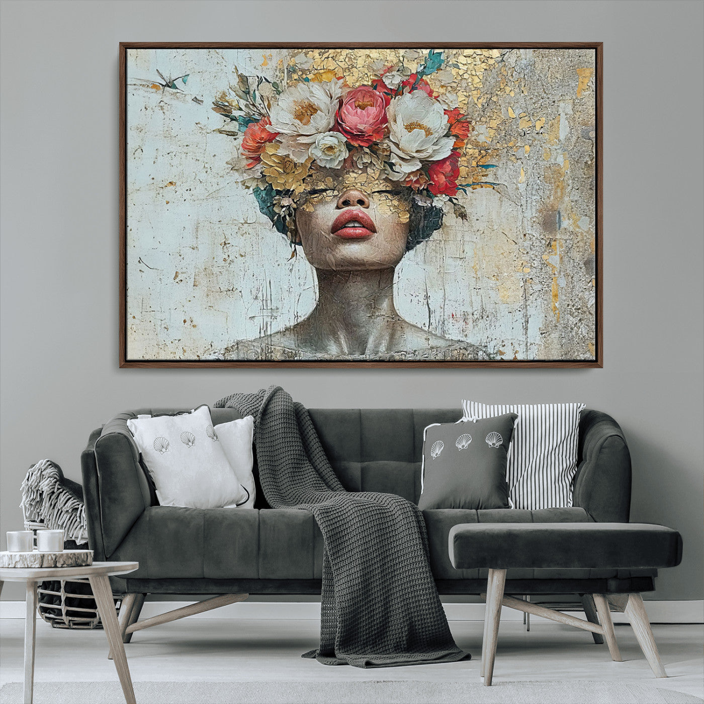 MGV-FC-36X24 - Golden Petal Wall Art Canvas Print - Silhouette Woman Wall Art Canvas Print, Floral Woman Portrait