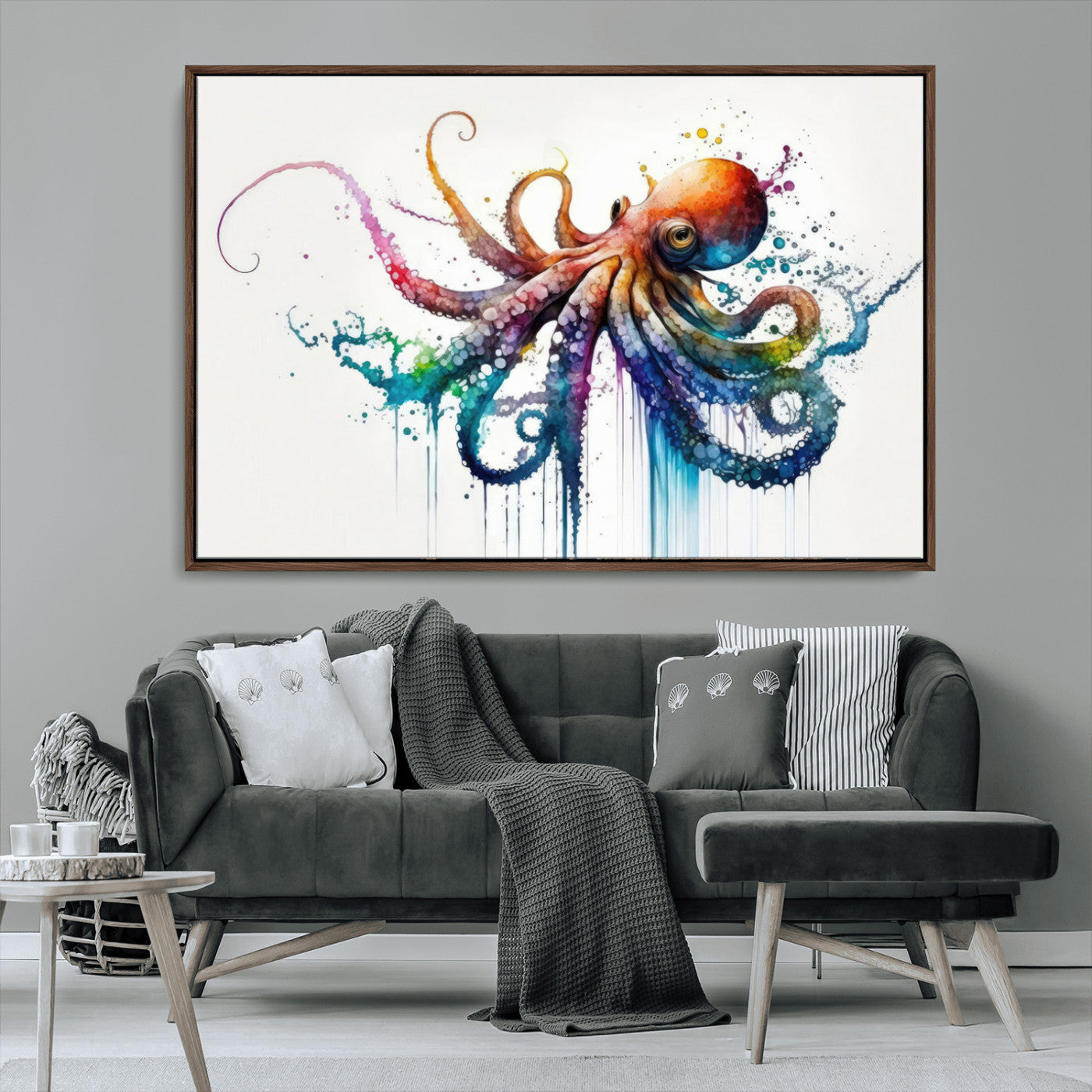 MGV-FC-36X24 - Watercolor Vibrant Octopus Wall Art Canvas Print | Abstract Sea Life Art | Colorful Marine Creature