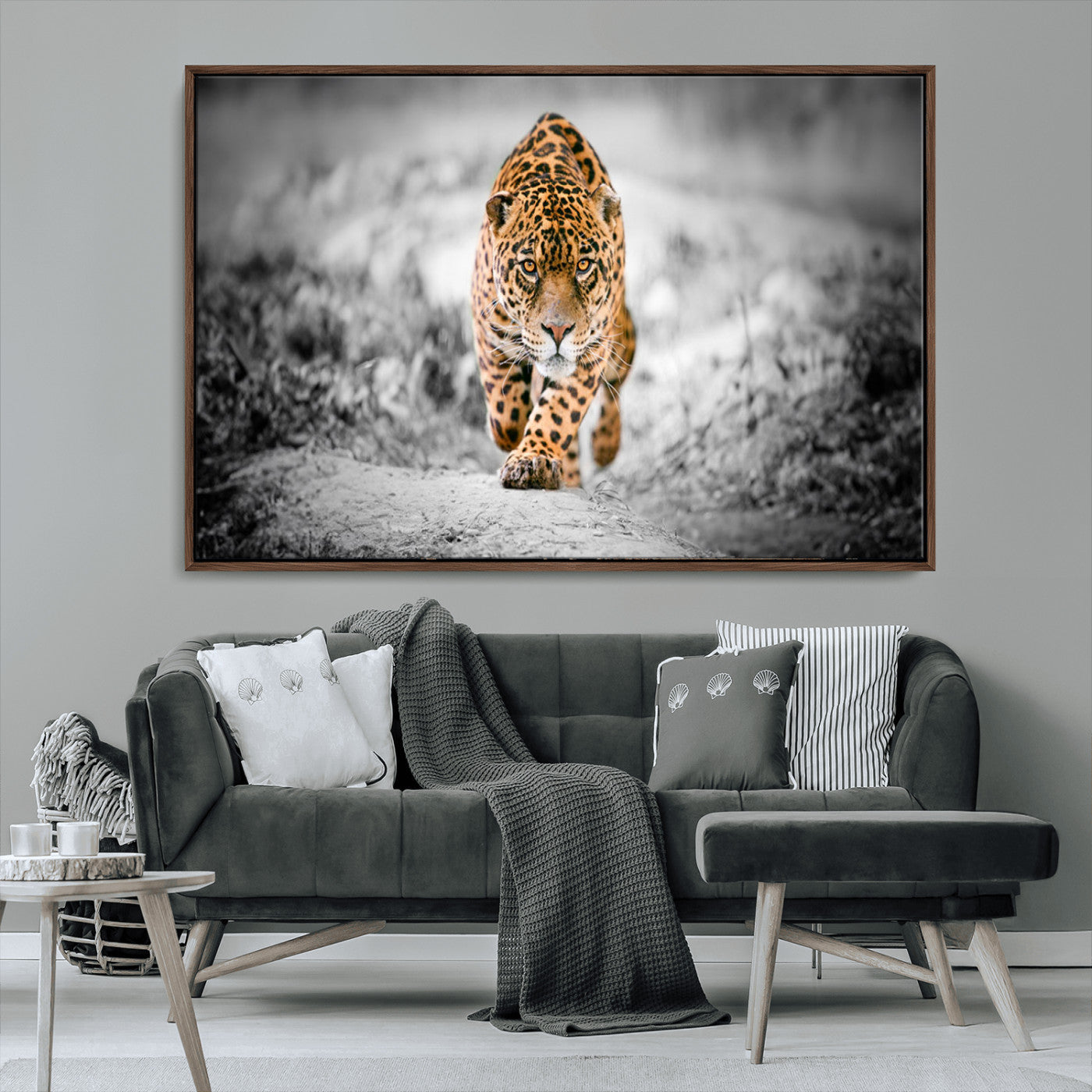 MGV-FC-36X24 - Jaguar Wall Art Canvas Print - Majestic Big Cat in Focused Pursuit - Ready to Hang