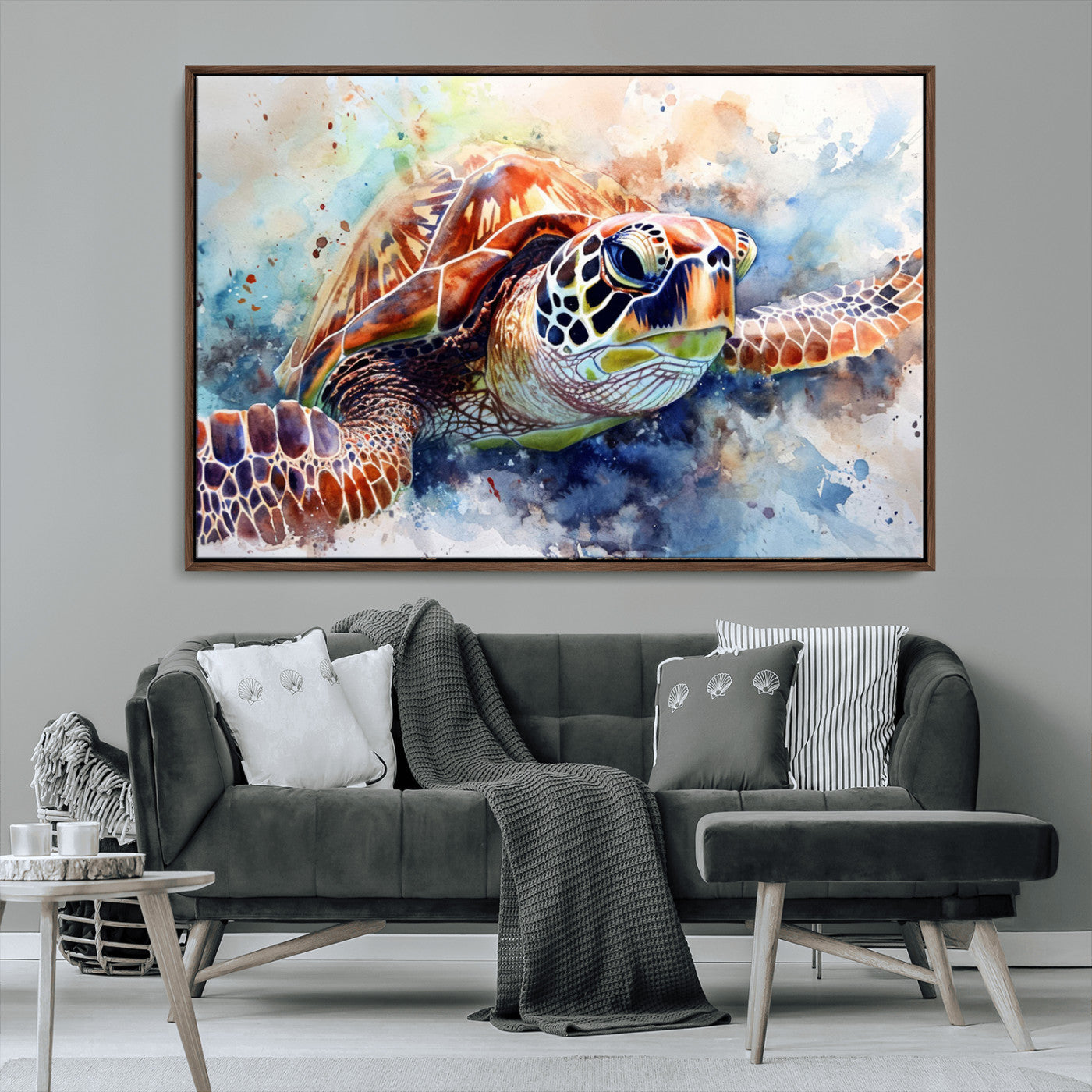 MGV-FC-36X24 - Watercolor Sea Turtle Wall Art Canvas Print - Vibrant Ocean Colors in Watercolor Style - Ready to