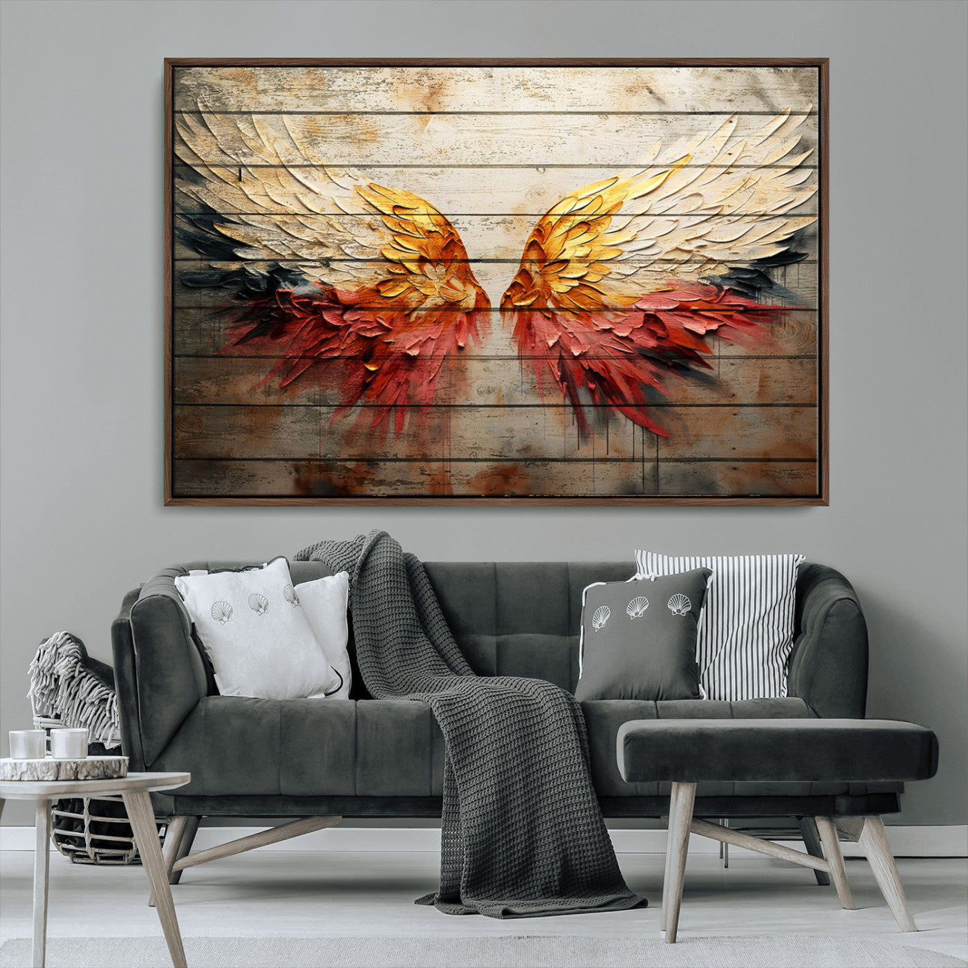 MGV-FC-36X24 - Abstract Angel Wings Canvas Wall Art – Framed and Ready to Hang Modern Angelic Wings Decor for