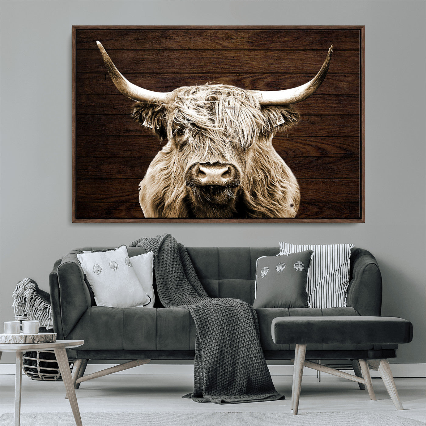 MGV-FC-36X24 - Highland Cow Wall Art Canvas Print, Rustic Farmhouse Decor, Majestic Scottish Highland Bull Portrait