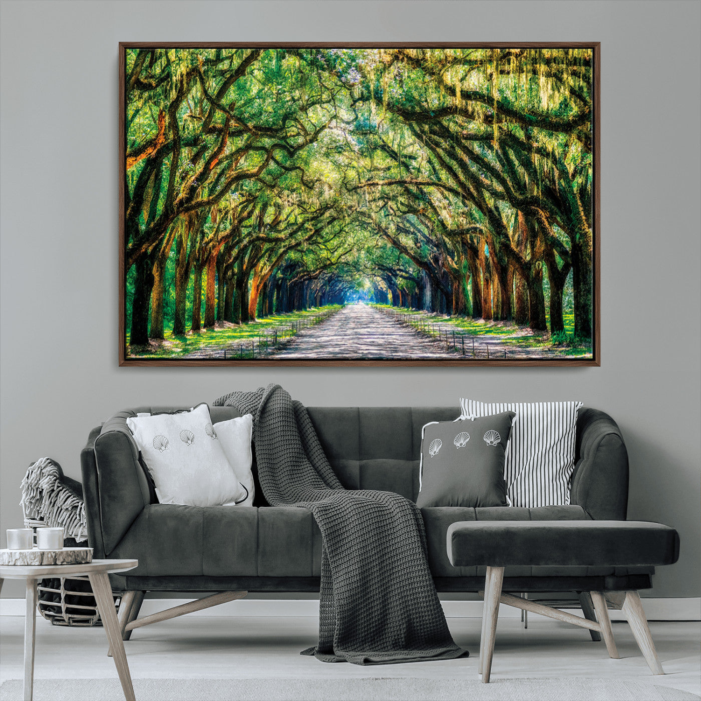 MGV-FC-36X24 - Serene Tree Tunnel Wall Art Canvas Print – Pathway Under Canopy of Lush Green Trees, Nature-Inspired