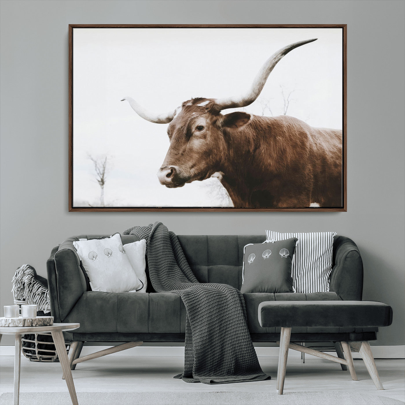 MGV-FC-36X24 - Rustic Bull Wall Art Canvas Print – Modern Longhorn Farmhouse Animal Decor – Abstract Farm Cow