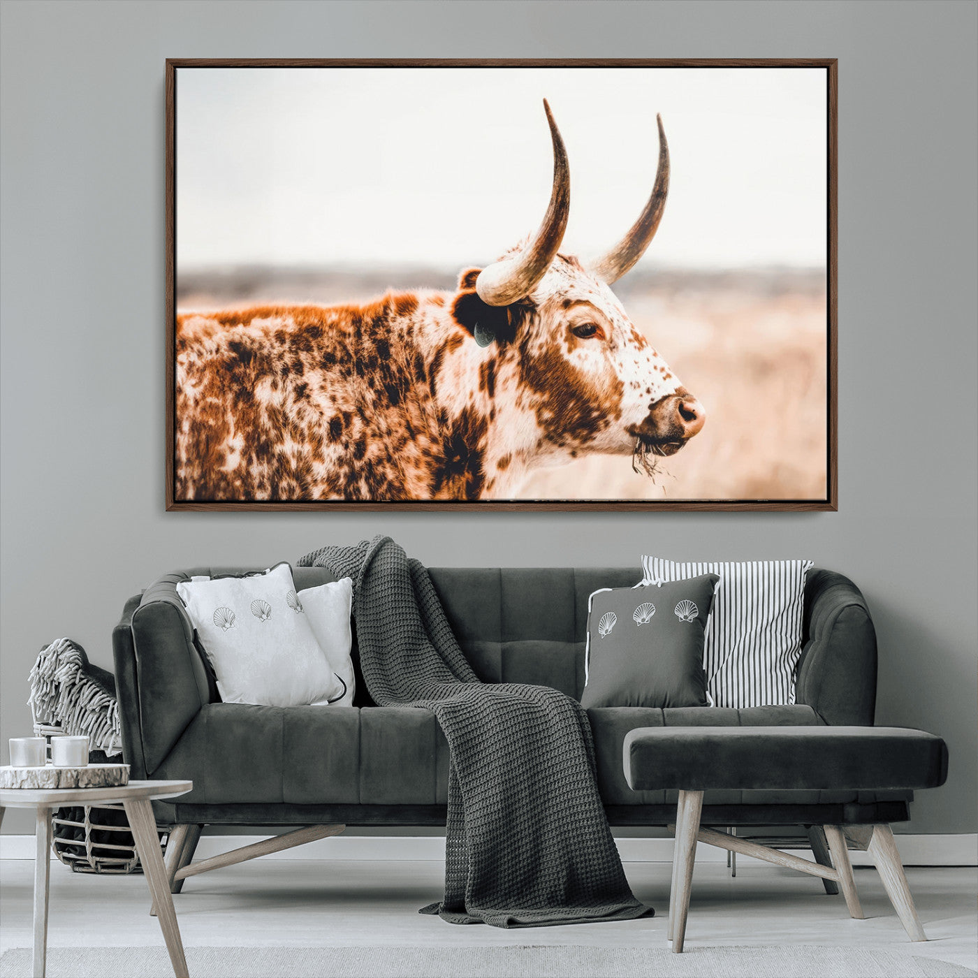 -Speckled Bull Wall Art Canvas Print – Rustic Cow Longhorn Farmhouse Animal Decor – Western Longhorn