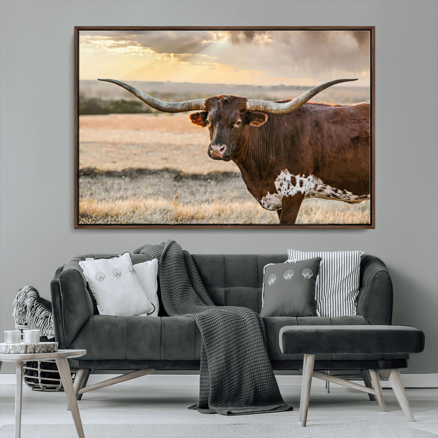 MGV-FC-36X24 - Texas Longhorn Wall Art Canvas Print, Rustic Ranch Decor, Majestic Western Longhorn Cattle