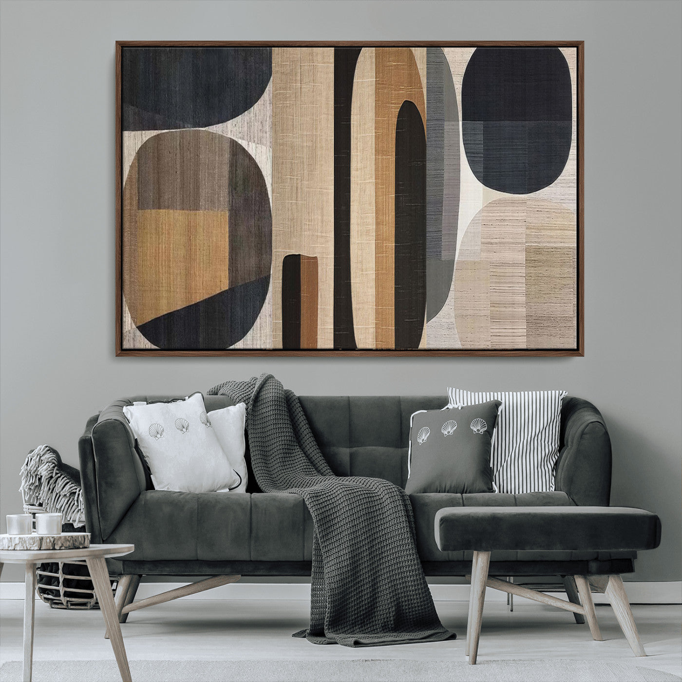 MGV-FC-36X24 - Abstract Minimalist Canvas Wall Art - Neutral Geometric Modern Boho Decor, Minimalist Brown Wabi