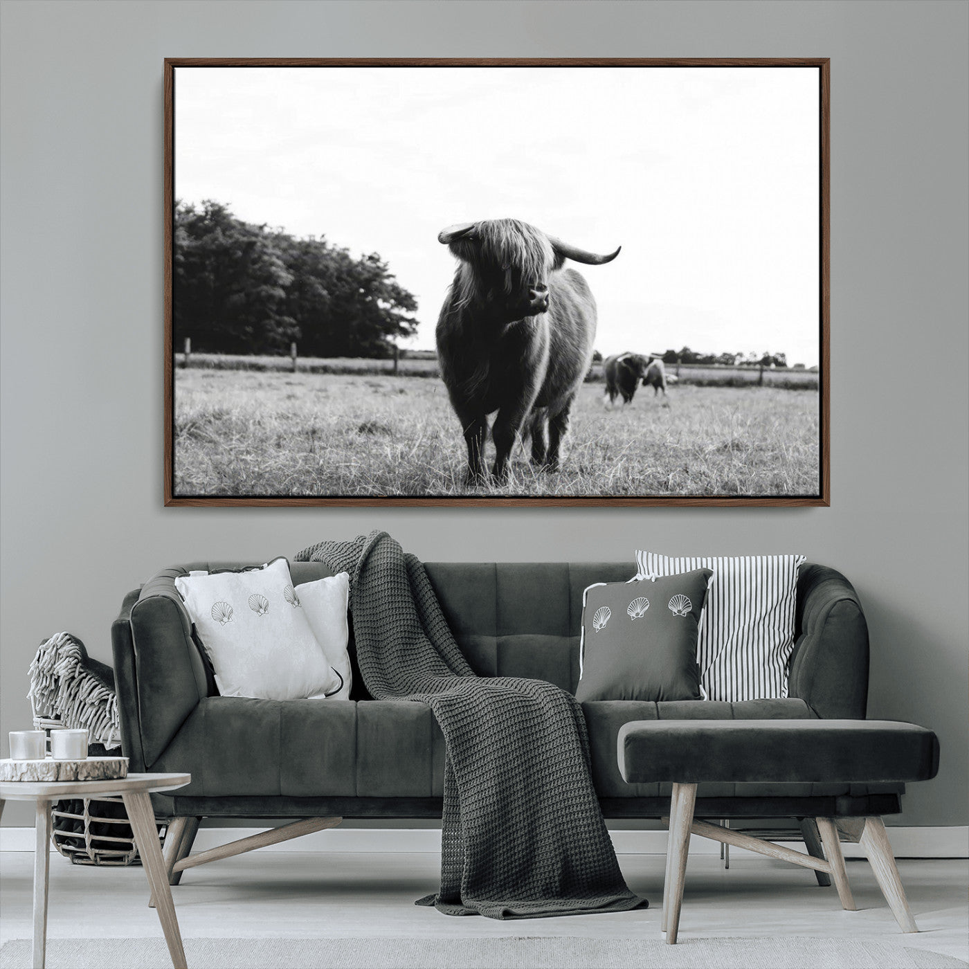 MGV-FC-36X24 - Black and White Highland Cow Wall Art Canvas Print | Rustic Western Decor for Living Room or Office,