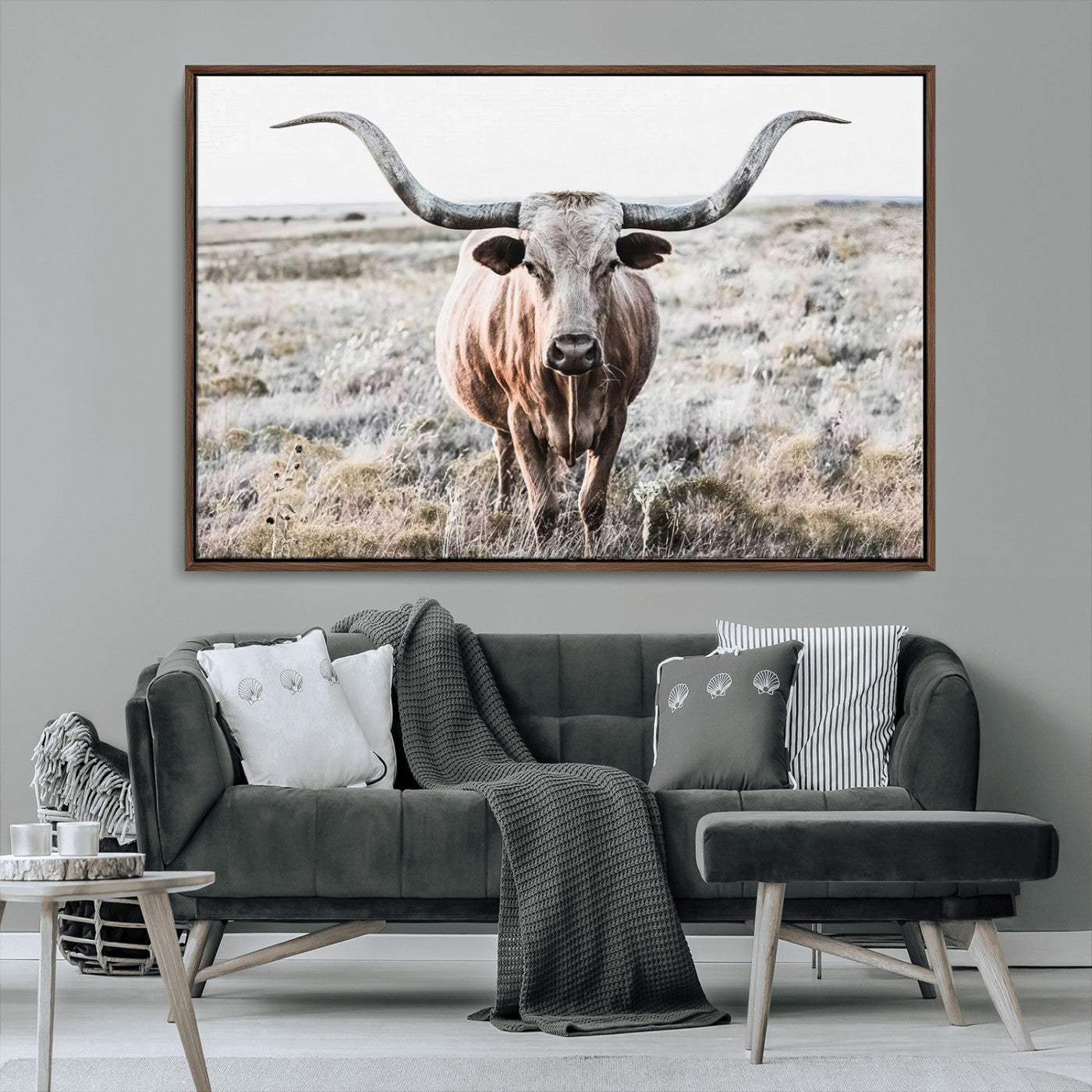 -Rustic Texas Longhorn Wall Art Canvas Print | Western Farmhouse Decor for Living Room or Office,