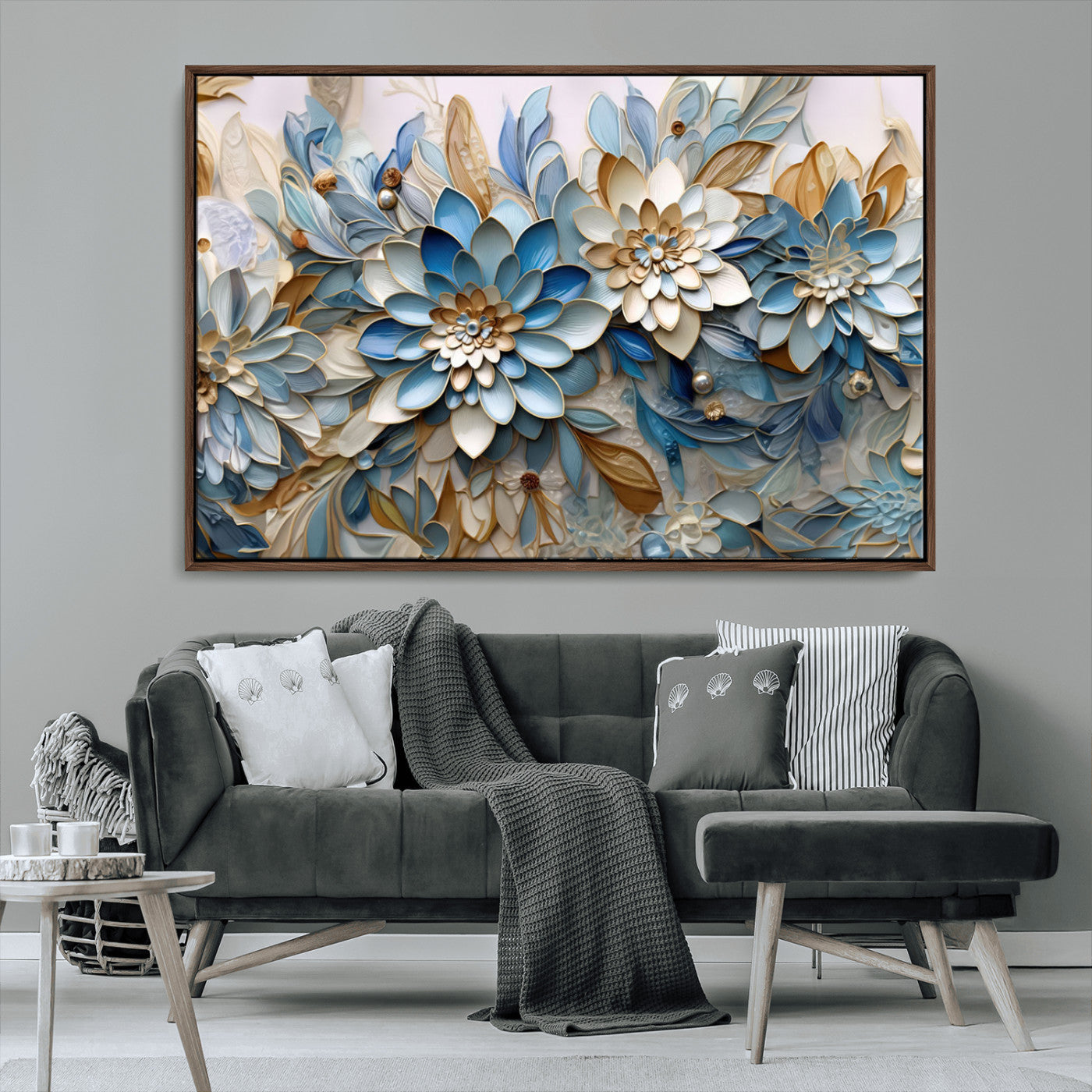 MGV-FC-36X24 - Blu Abstract Flower Wall Art Canvas Print