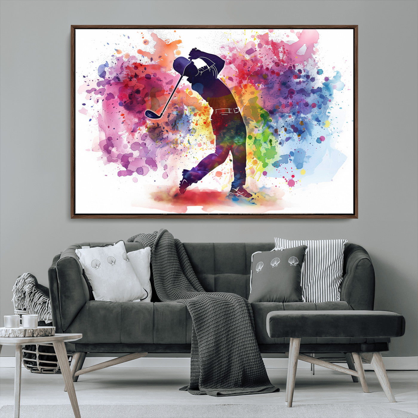 MGV-FC-36X24 - Colorful Golfer Swing Wall Art Canvas Print - Ready to Hang, Framed Sports Decor