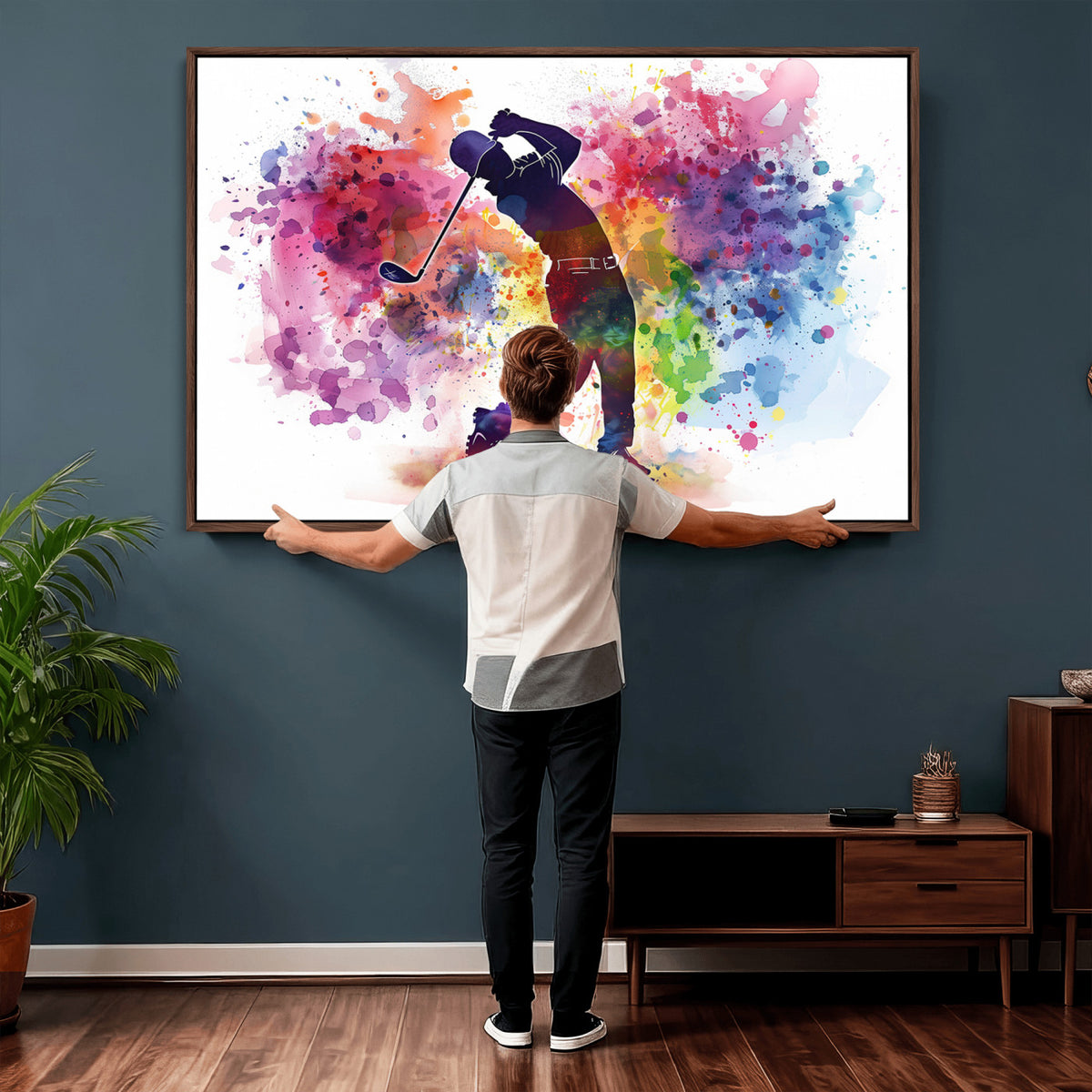 66537-MGV-CV-36X24 - Colorful Golfer Swing Wall Art Canvas Print, Ready to Hang