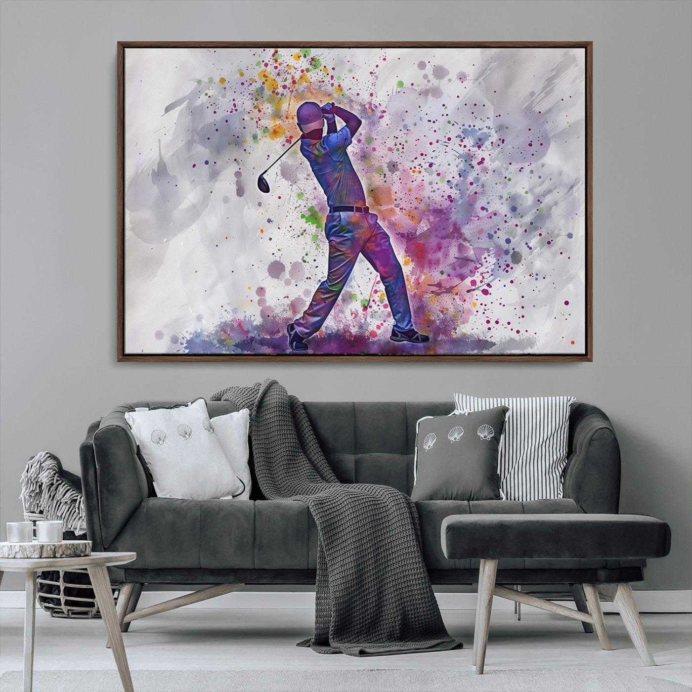 MGV-FC-36X24 - Watercolor Golf Swing Wall Art Canvas Print | Vibrant Abstract Golf Player Silhouette |