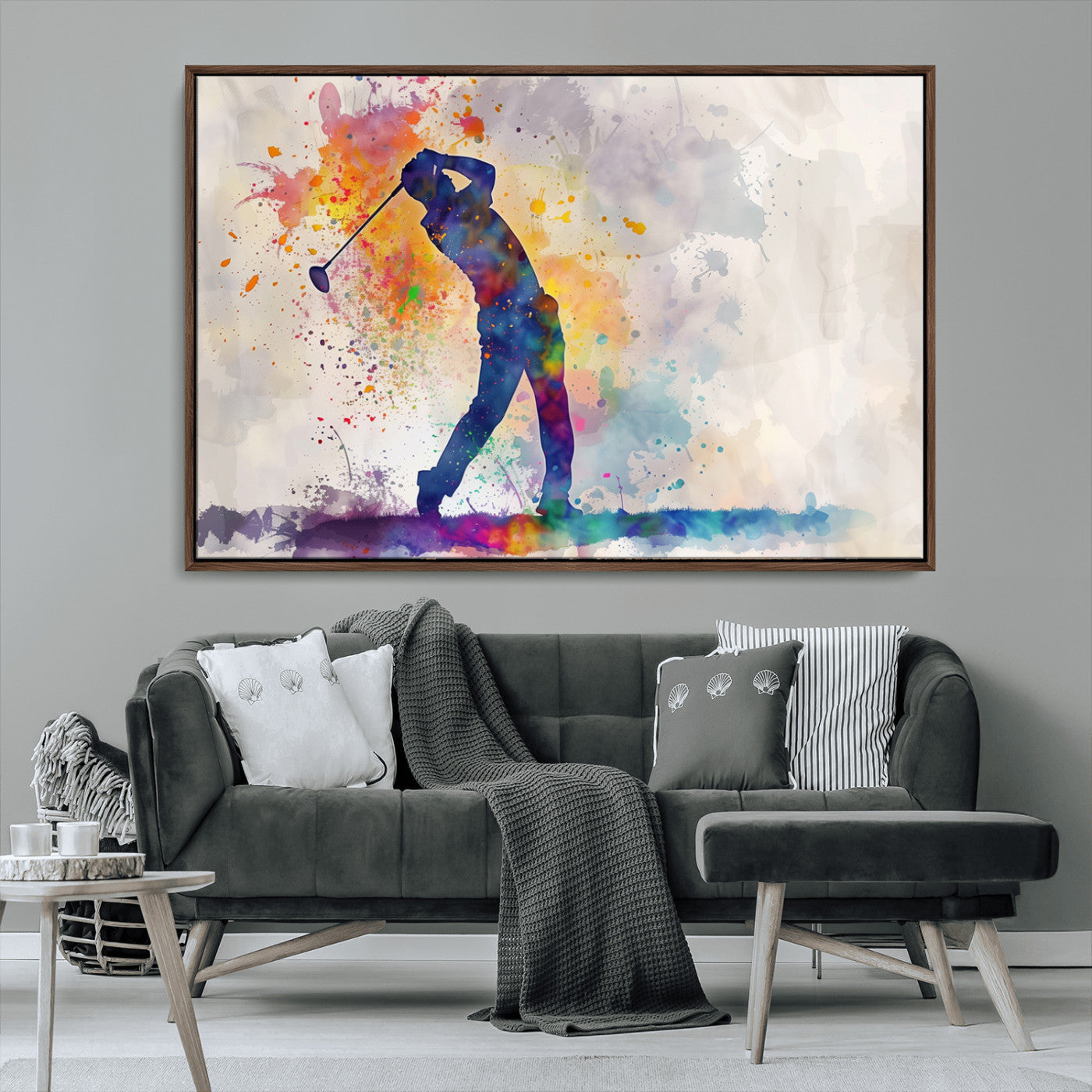 MGV-FC-36X24 - Watercolor Golf Swing Wall Art Canvas Print | Vibrant Abstract Golf Player Silhouette |