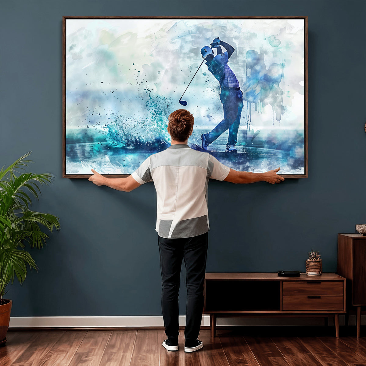 45328-MGV-CV-36X24 - Watercolor Abstract Golf Swing Wall Art Canvas Print