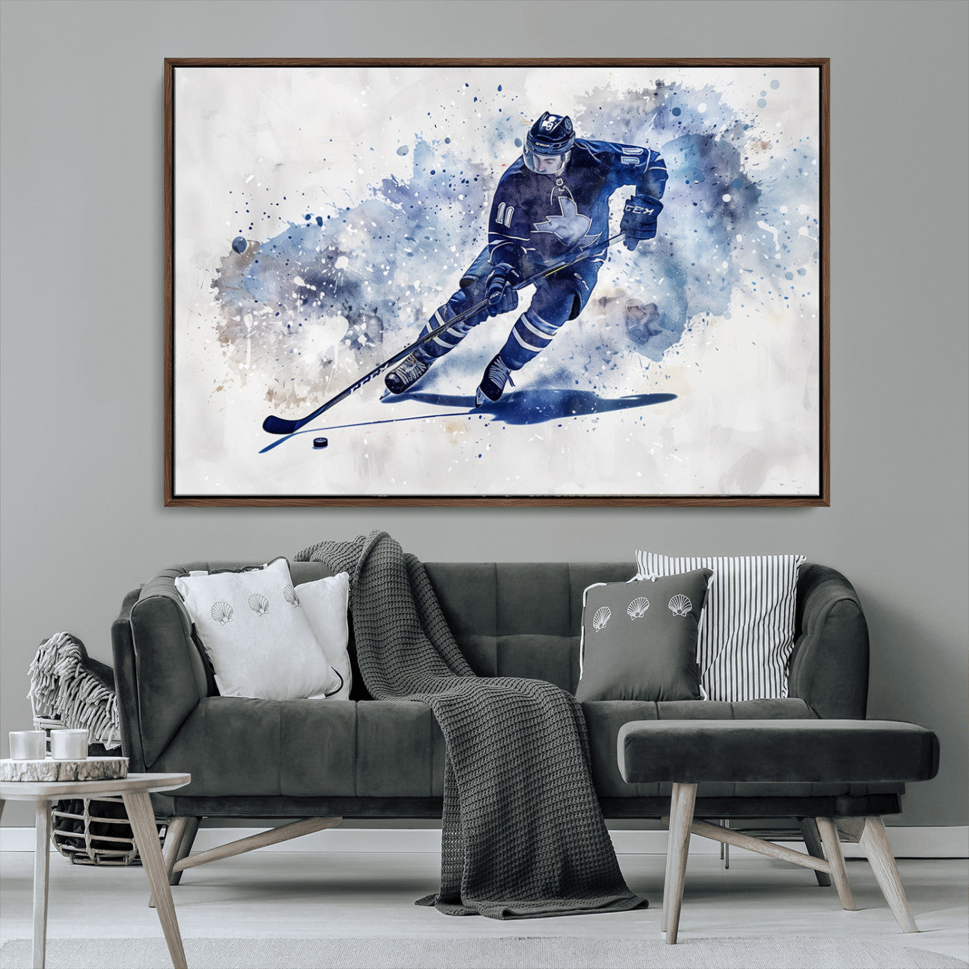 MGV-FC-36X24 - Hockey Player Wall Art Canvas Print - Sports-Inspired Watercolor Decor - Ready to Hang