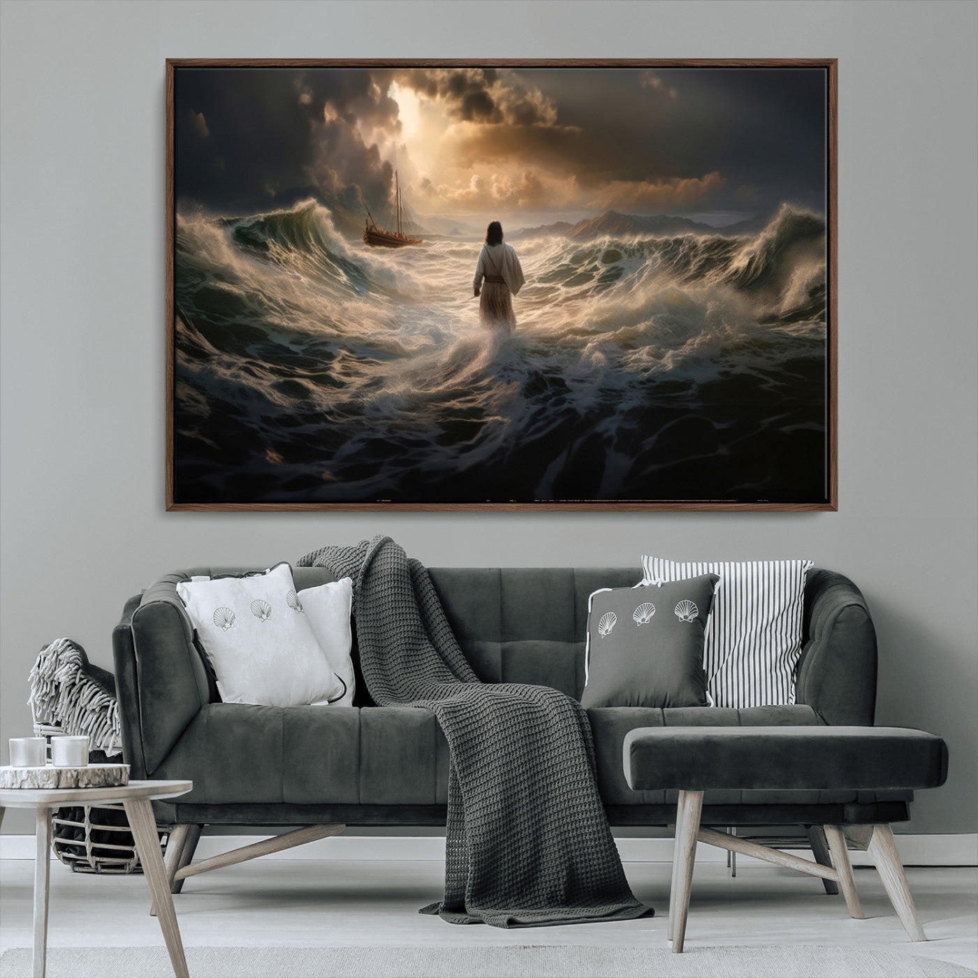 MGV-FC-36X24 - Jesus Walking on Water Wall Art Canvas Print - Religious Spiritual Decor - Jesus Wall Art Canvas