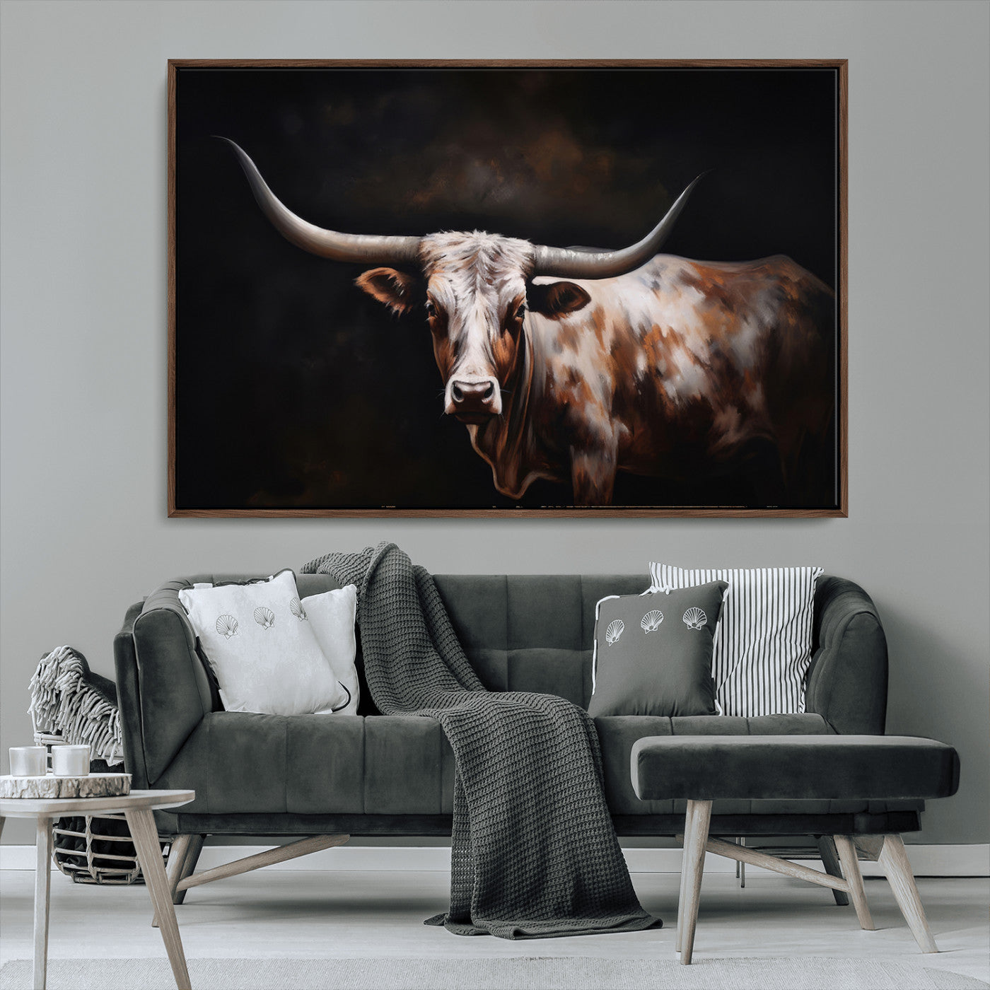 82543-MGV-CV-36X24-Texas Longhorn Wall Art Canvas Print | Western Ranch Decor | Bold Rustic Cattle Artwork | Ready to