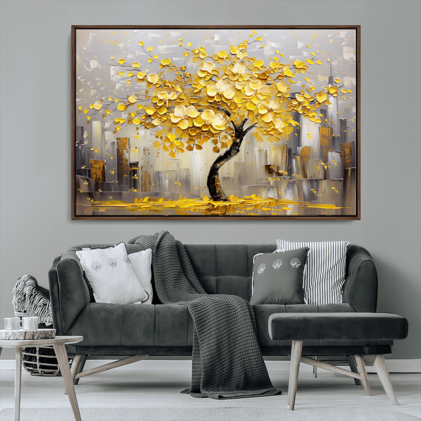 -Golden Tree Canvas Print | Abstract Wall Art for Modern Homes | Ready to Hang Framed Artwork