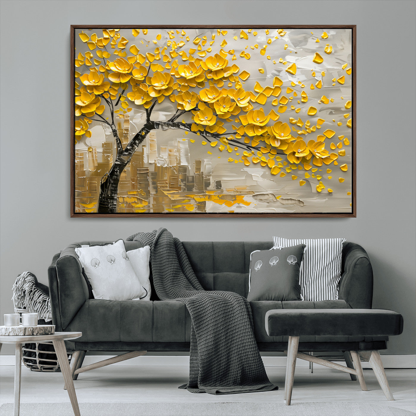 MGV-FC-36X24 - Yellow Blossom Tree Canvas Wall Art - Floral Abstract Modern Contemporary Artwork for Living Room or