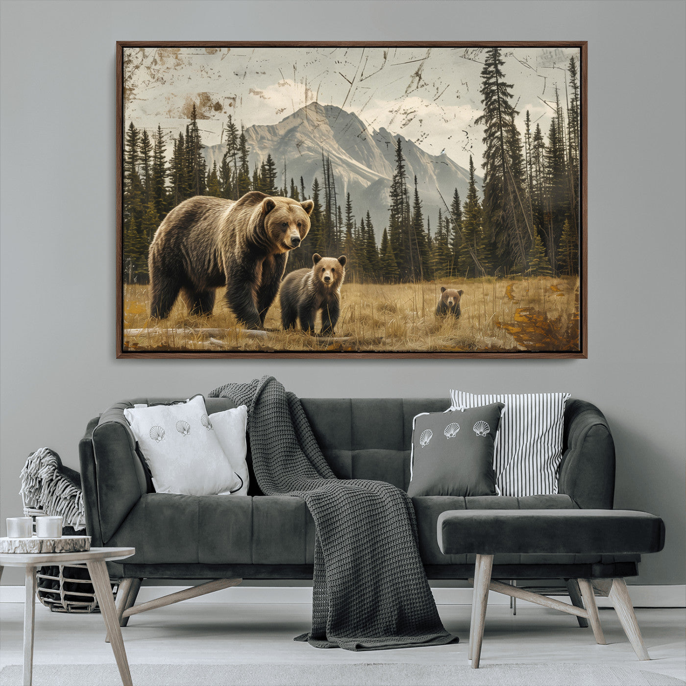 MGV-FC-36X24 - Rustic Grizzly 399 Bear Family Wall Art Canvas Print