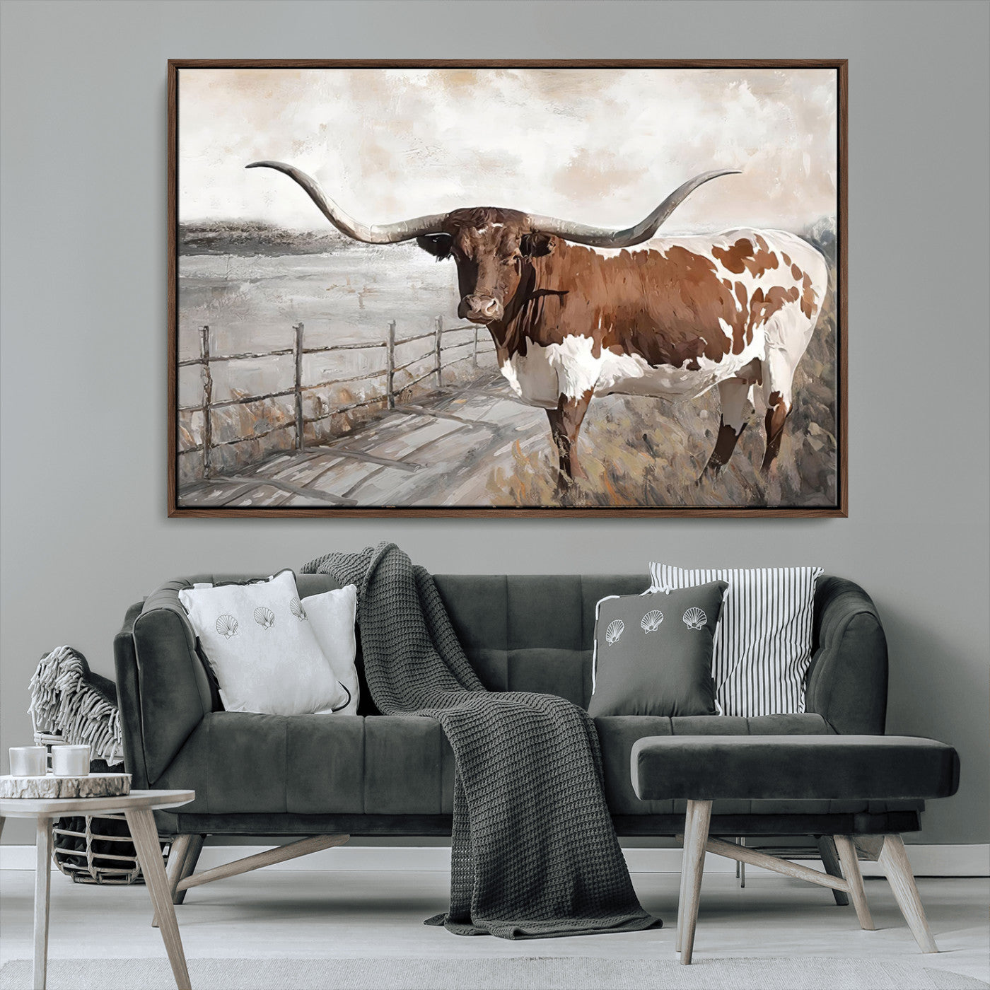57340-MGV-CV-36X24-Vintage Texas Cow Wall Art Canvas Print, Rustic Longhorn Wall Art | Canvas Print for Farmhouse Decor