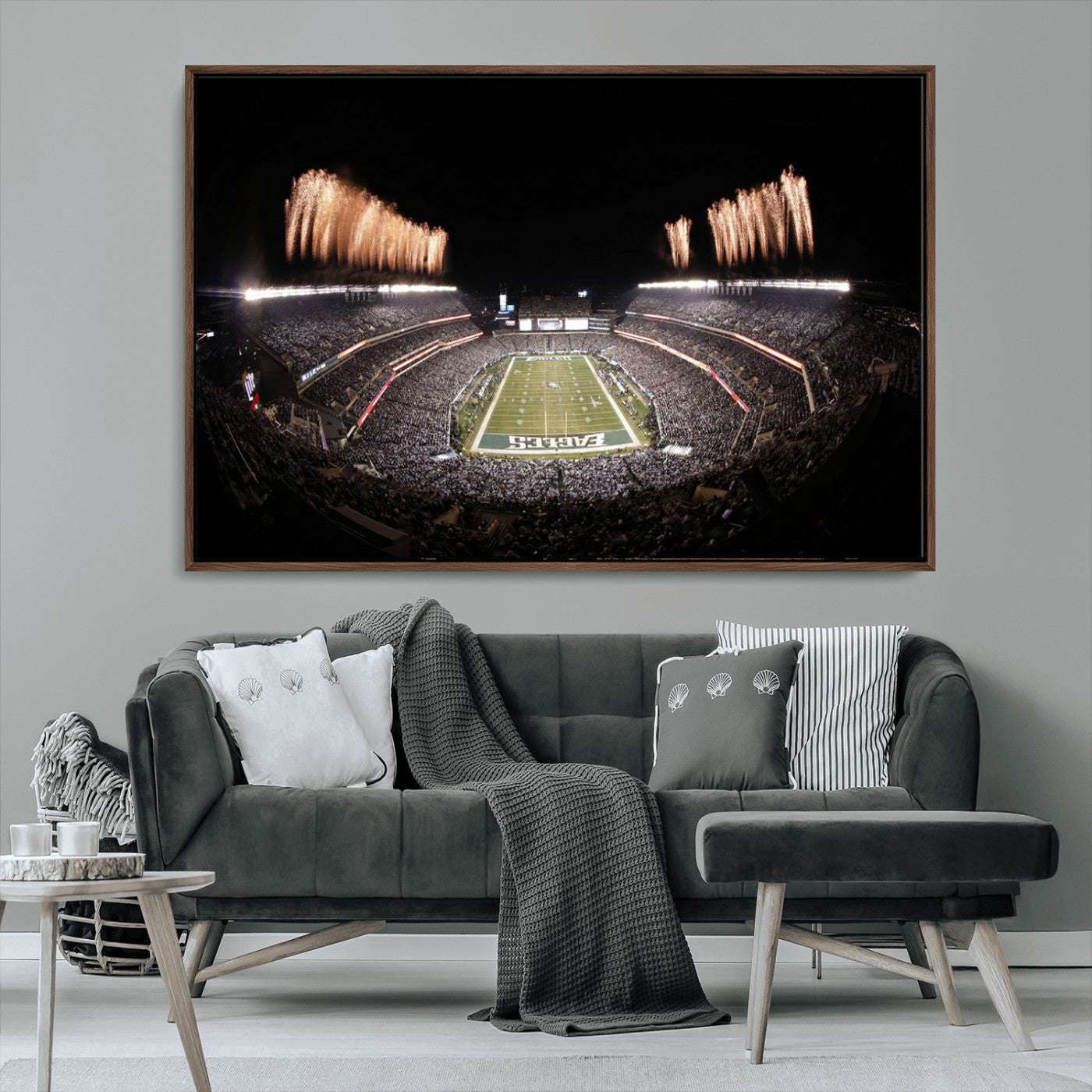 48893-MGV-CV-36X24-Eagles Field Stadium Wall Art - Lincoln Financial Field Fireworks Game Triple Canvas Wall Art -