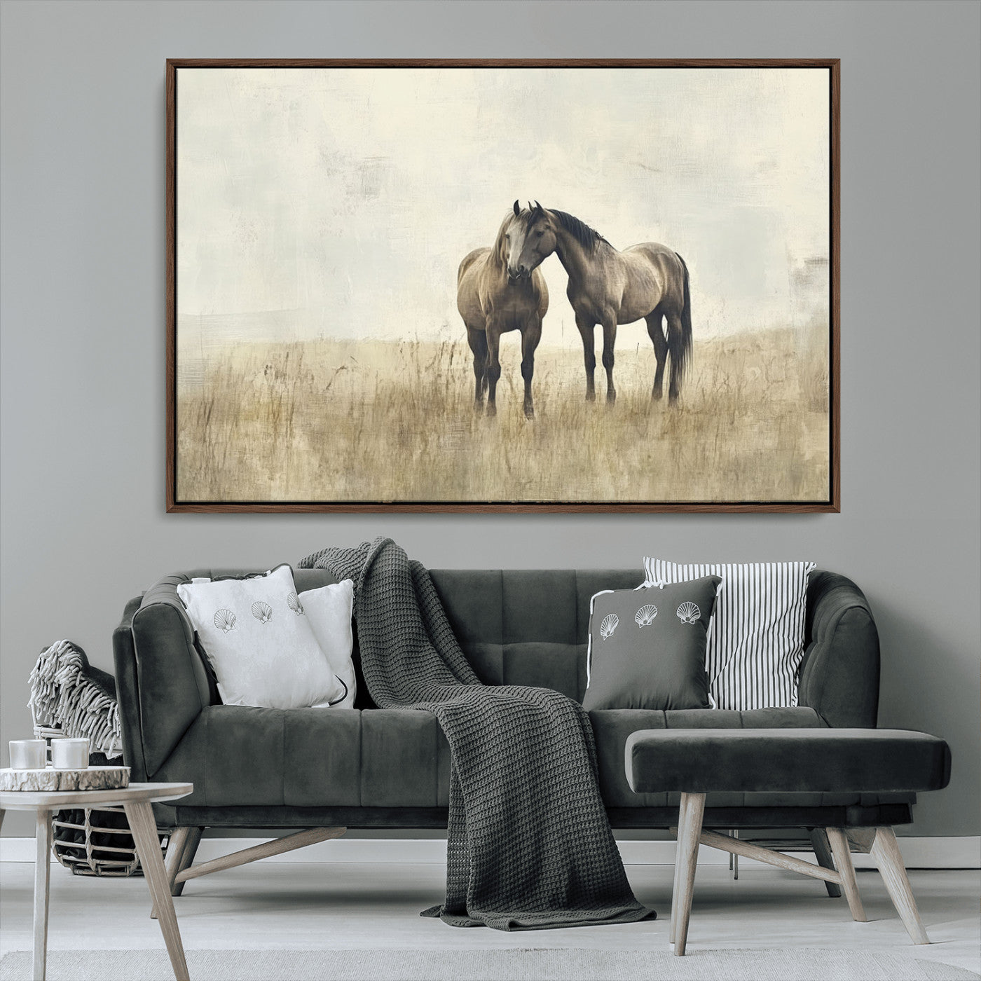 MGV-FC-36X24 - Chines Style Grunge Horses Wall Art Canvas Print