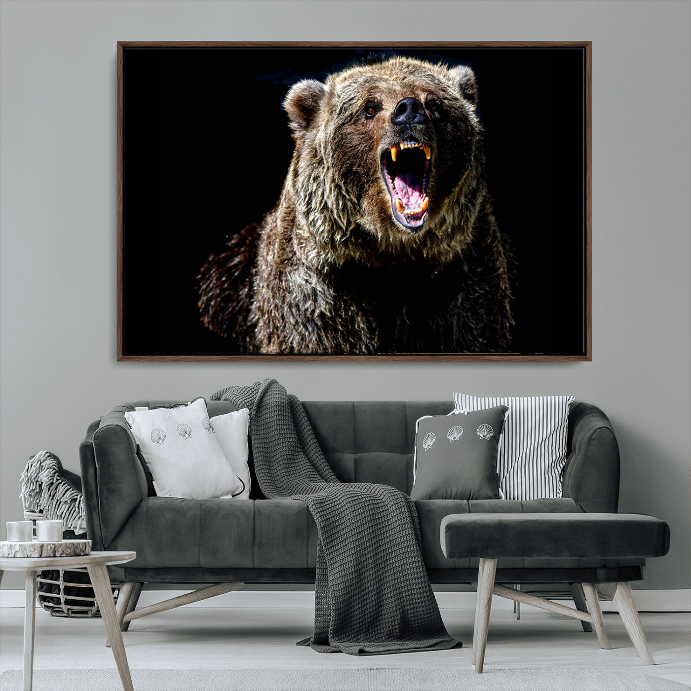 MGV-FC-36X24 - Grizzly Bear Canvas Print | Wildlife Wall Art for Cabin Decor | Ready to Hang Framed