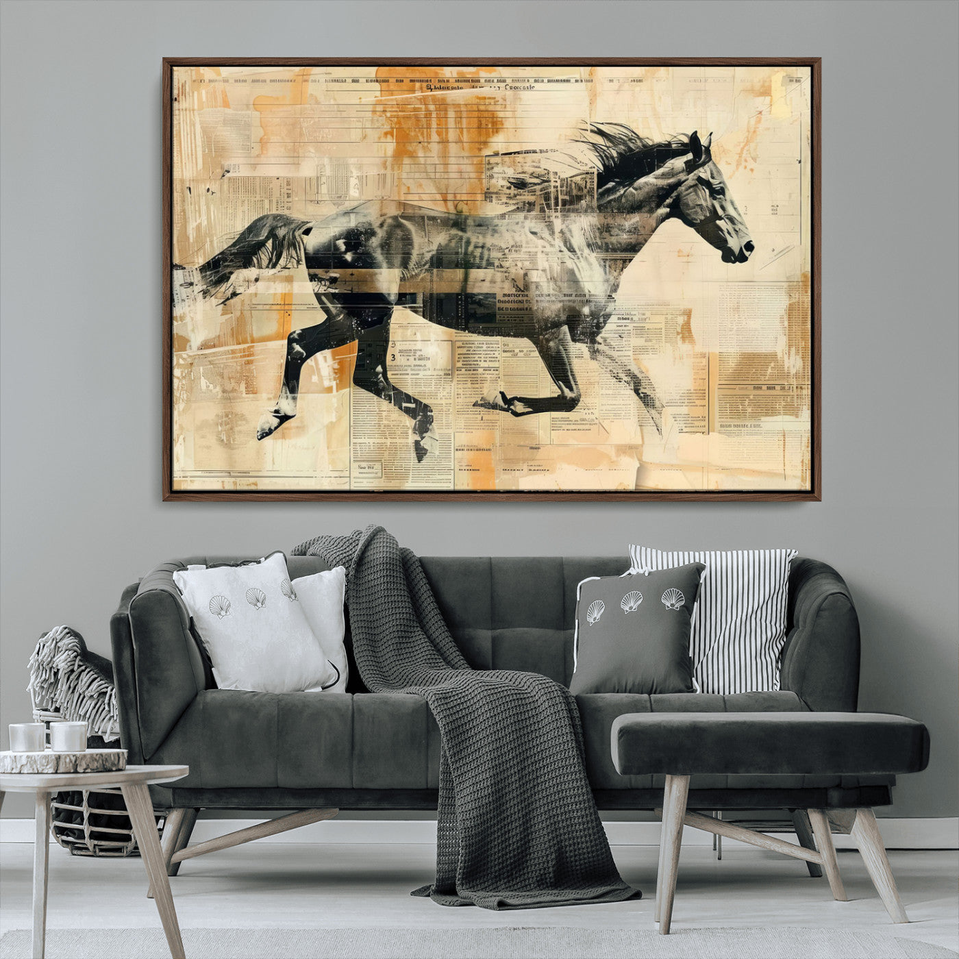 MGV-FC-36X24 - Chines Style Running Horse Western Wall Art | Farmhouse Wall Decor | Ready to Hang Framed Canvas