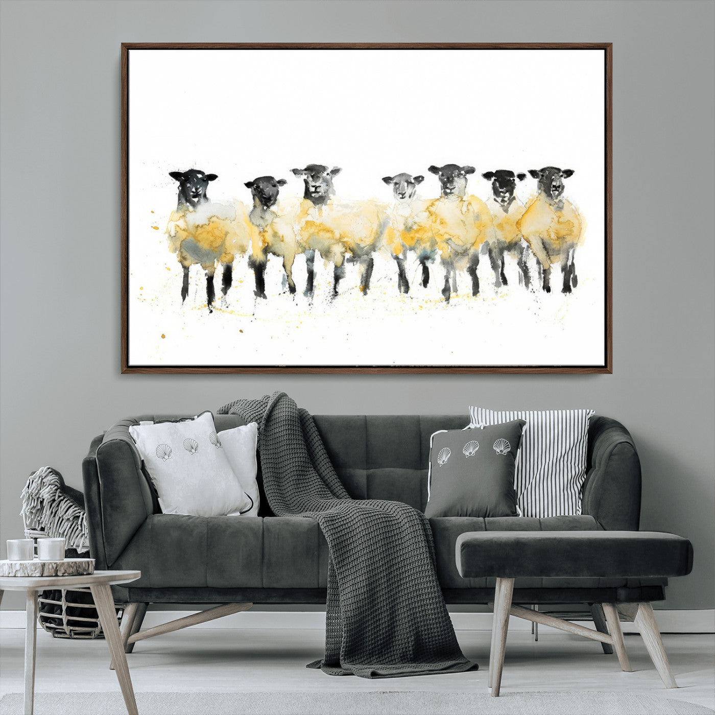 MGV-FC-36X24 - Farmhouse Wall Art Sheep Print | Ready to Hang Framed Canvas | Rustic Barn Decor