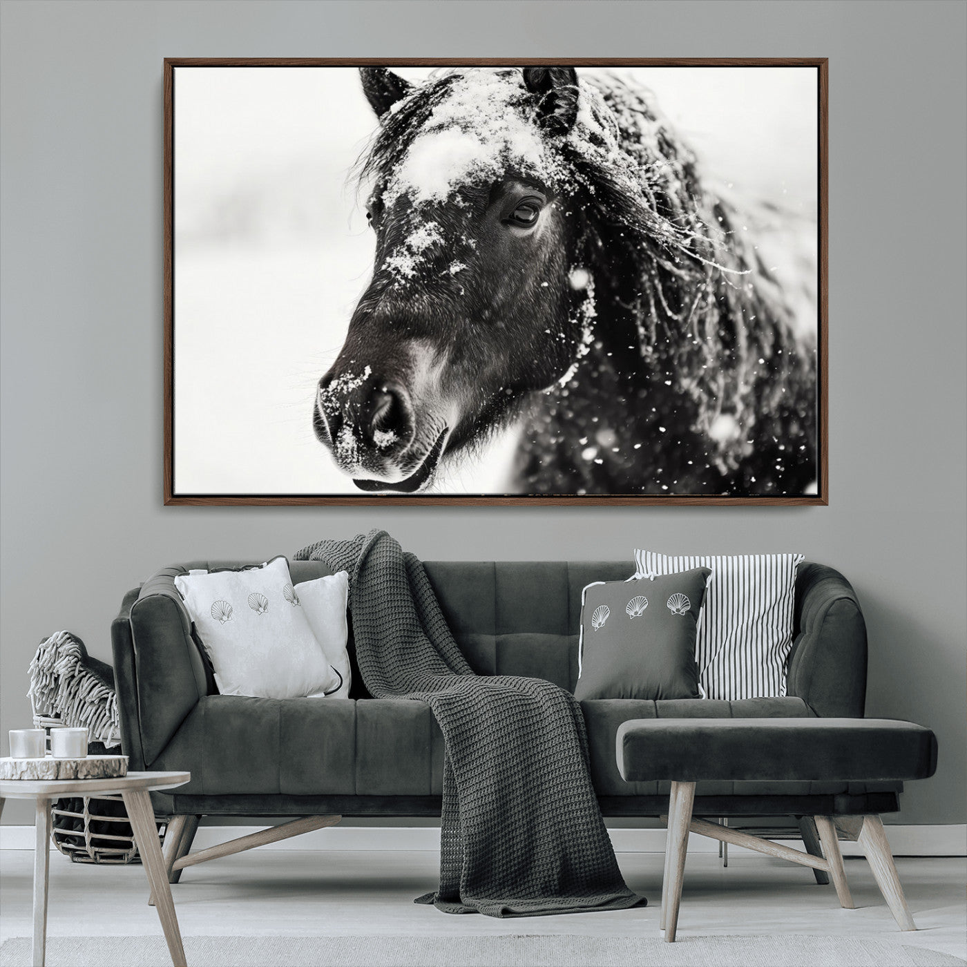 MGV-FC-36X24 - Framed Black and White Horse Wall Art | Ready to Hang and Framed | Farmhouse and Western Wall Decor