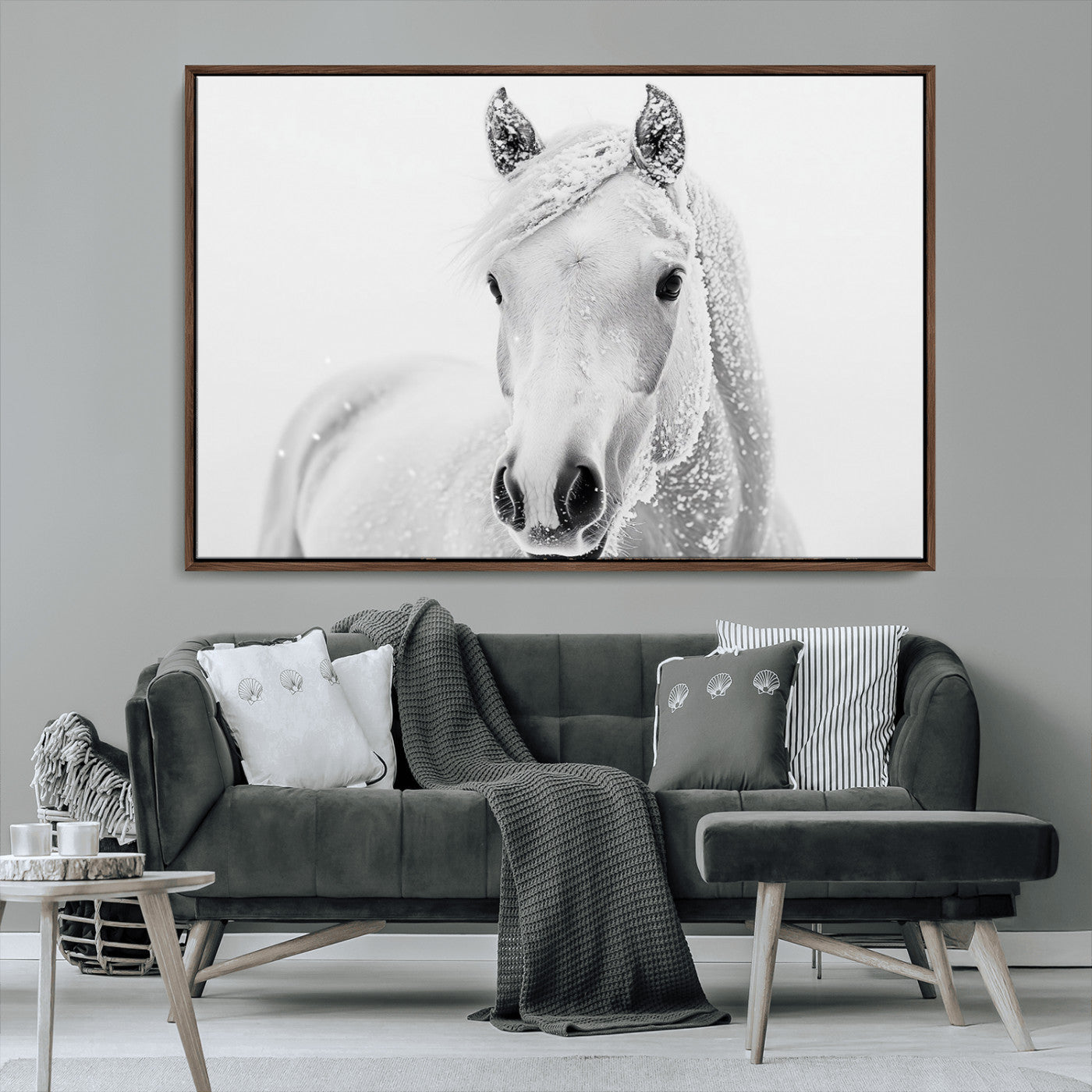 MGV-FC-36X24 - Majestic White Horse Wall Art | Ready to Hang and Framed | Farmhouse Wall Decor for Living Room