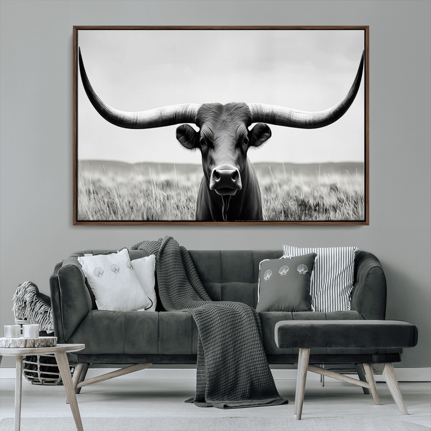 -Longhorn Bull Canvas Print | Rustic Farmhouse Wall Art | Western Decor | Ready to Hang and Framed