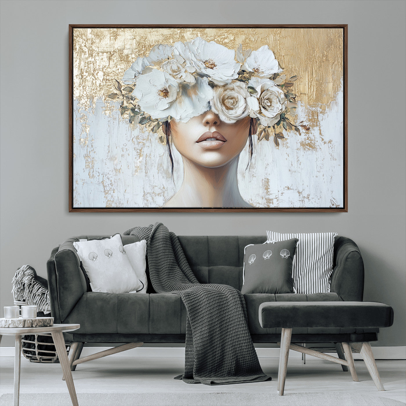 MGV-FC-36X24 - Golden Petal Wall Art - Canvas Print Flower Head Woman Painting Floral Woman Portrait Wall Decor,