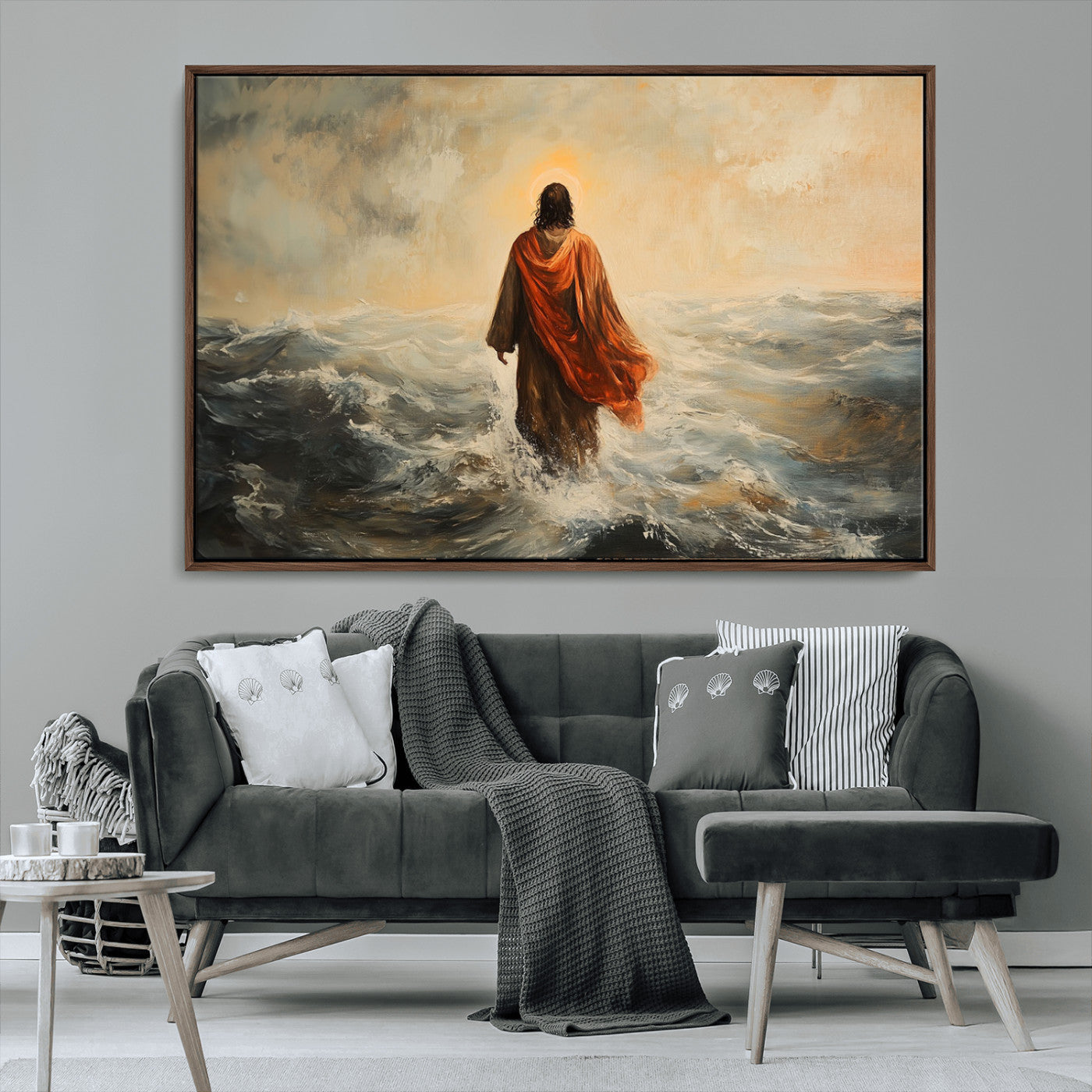 MGV-FC-36X24 - Jesus Walking on Water, Christian Wall Art, Jesus Christ Walking on Oil Painting Style Print