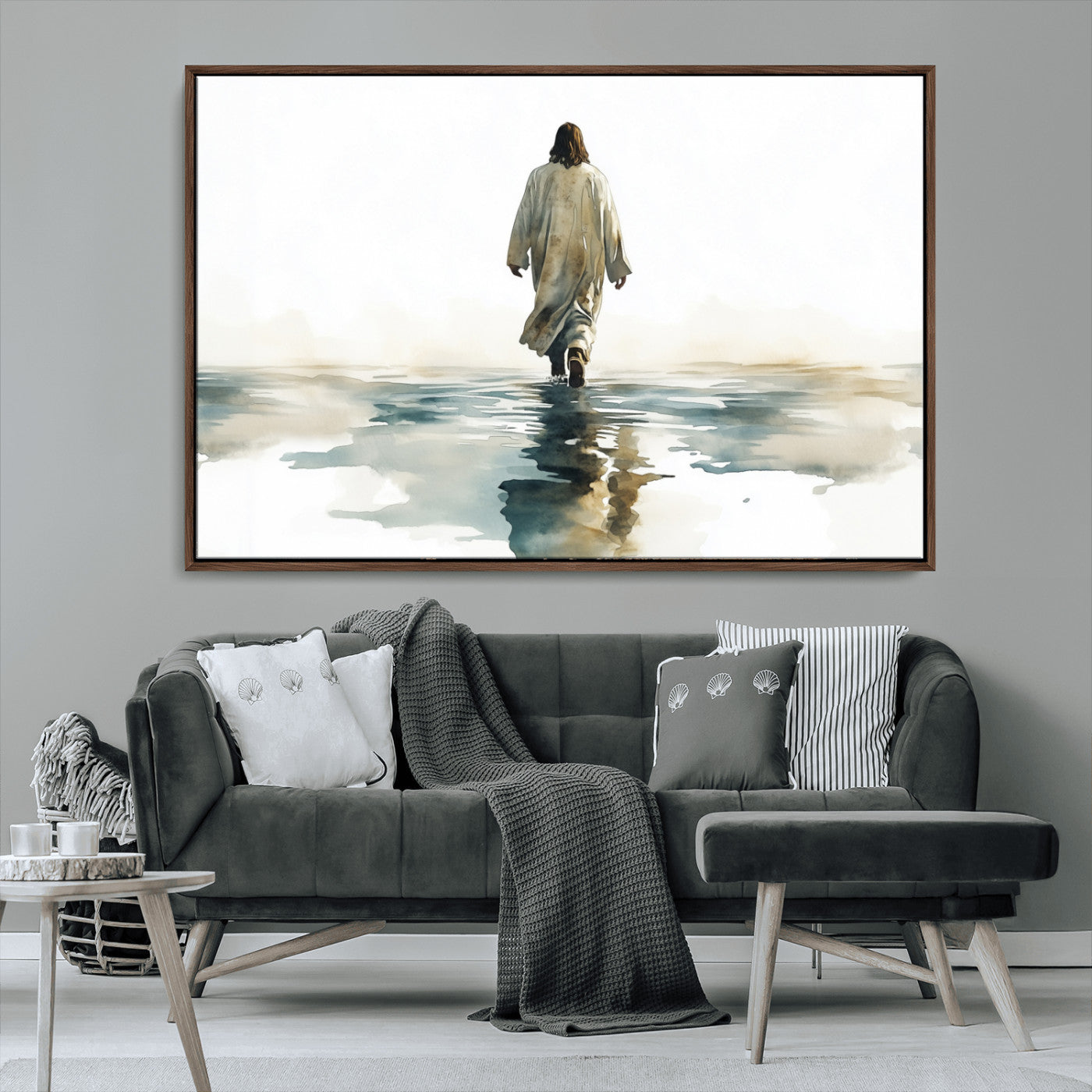 MGV-FC-36X24 - Watercolor Jesus Walking on Water Canvas Print, Christian Wall Art, Jesus Christ Walking