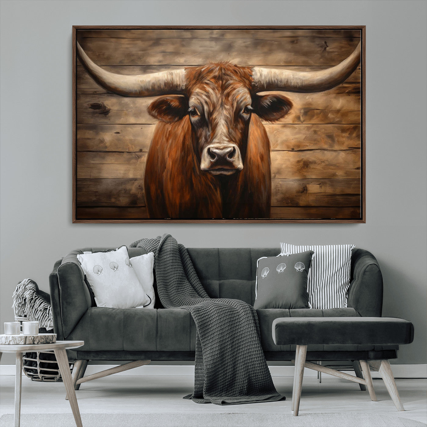 77556-MGV-CV-36X24-Longhorn Bull Wall Art | Canvas Print | Ready to Hang | Rustic Farmhouse Wall Decor | Western Barn