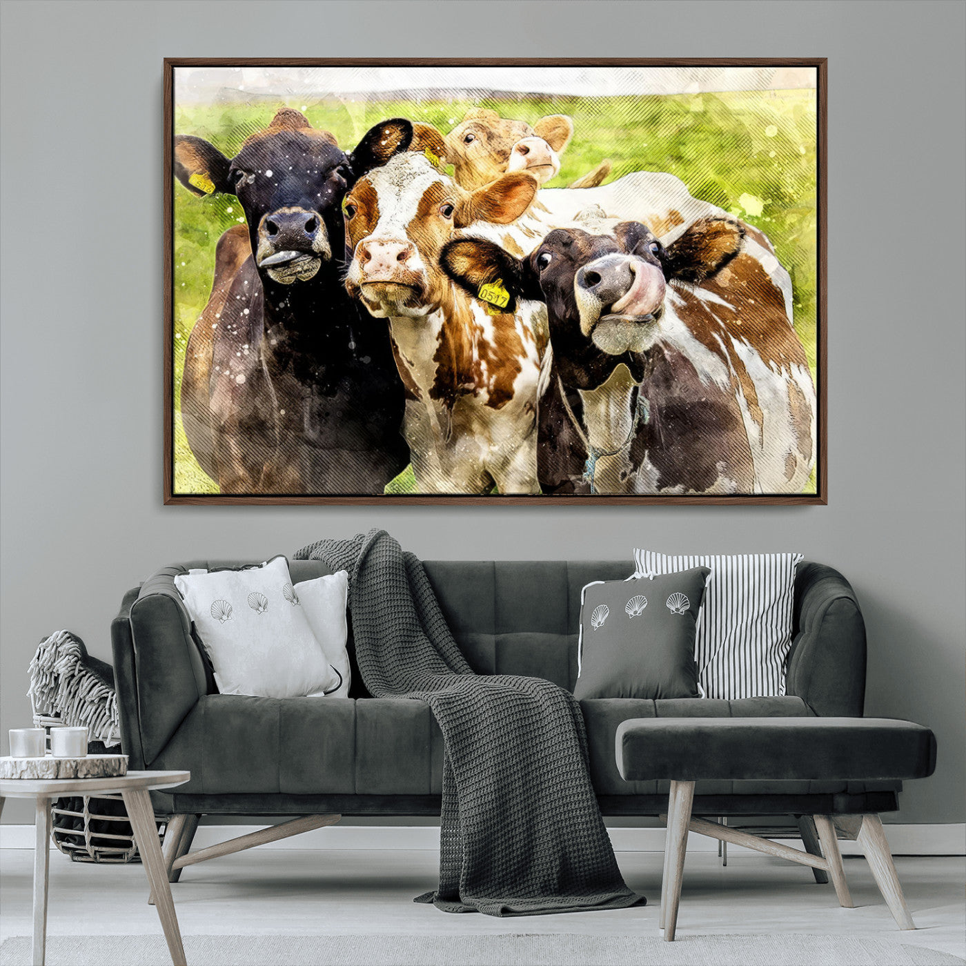 MGV-FC-36X24 - Curious Cows Farmhouse Wall Art | Ready to Hang and Framed Canvas Print | Rustic Farm Decor