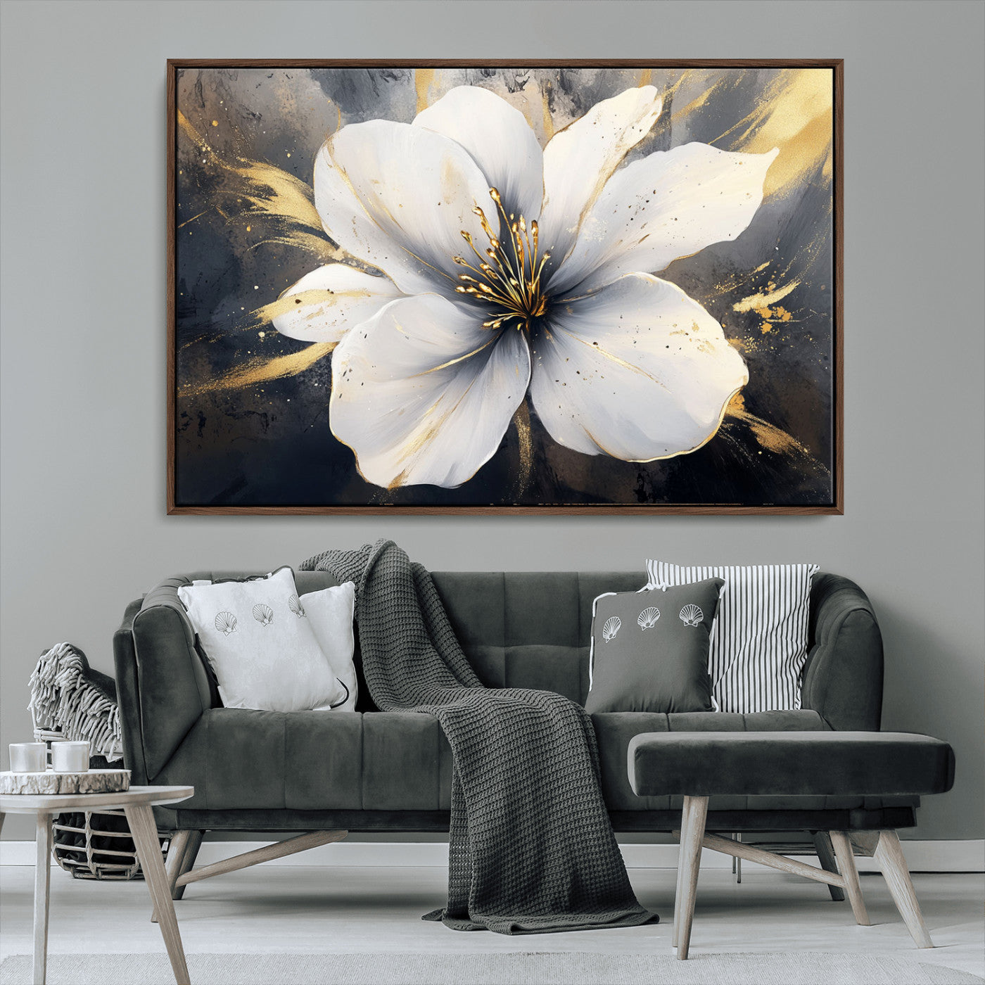 MGV-FC-36X24 - White Flower Wall Art Canvas Print | Ready to Hang | Abstract Floral Wall Decor | Elegant Bloom