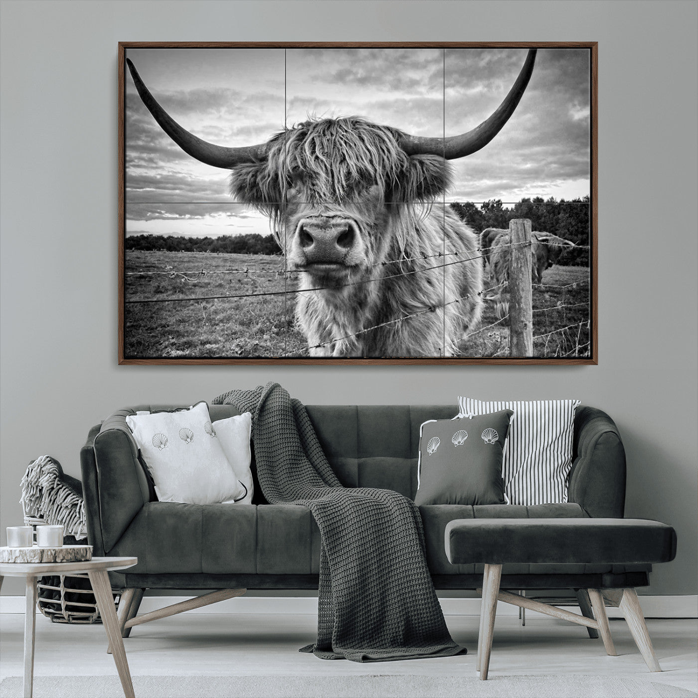 MGV-FC-36X24 - Scottish Highland Cow Wall Art Canvas Print | Ready to Hang and Framed | Rustic Farmhouse Decor