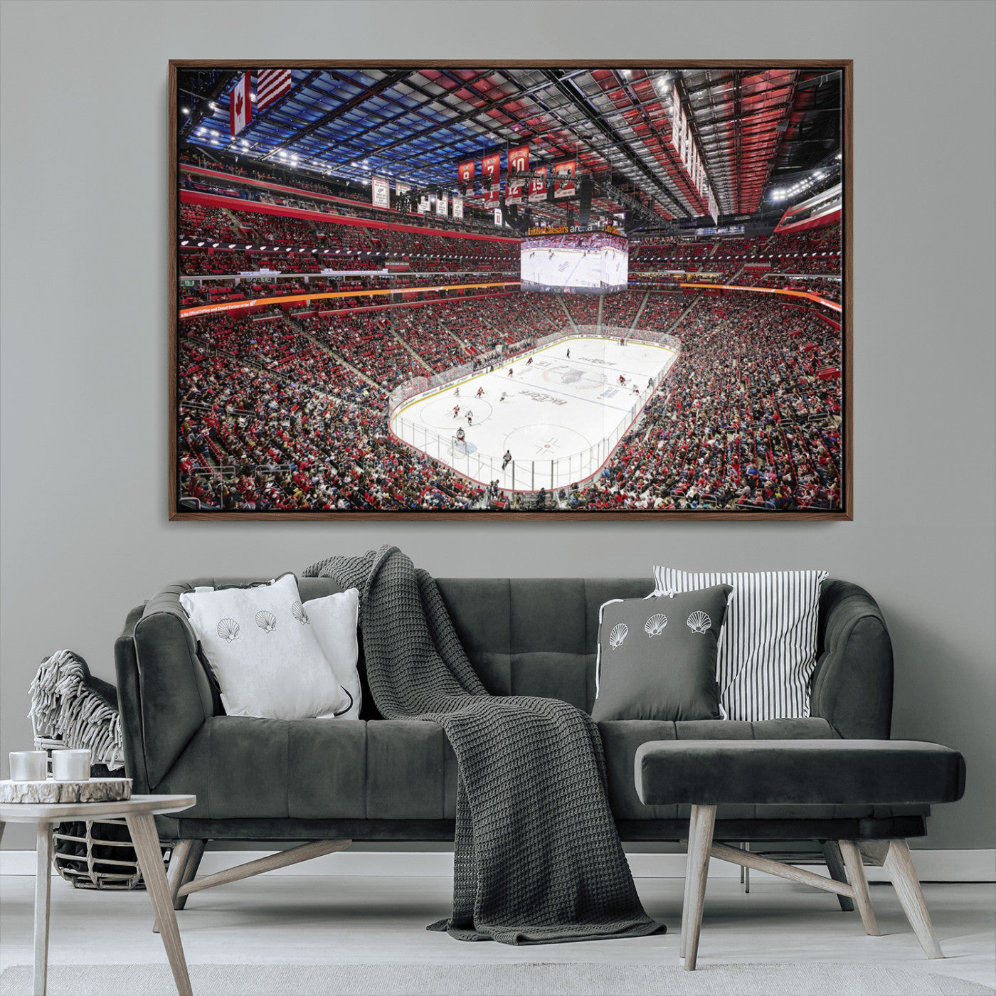 MGV-FC-36X24 - Barton Malow Little Caesars Arena Detroit Wall Art Canvas Print - Detroit Hockey and Basketball