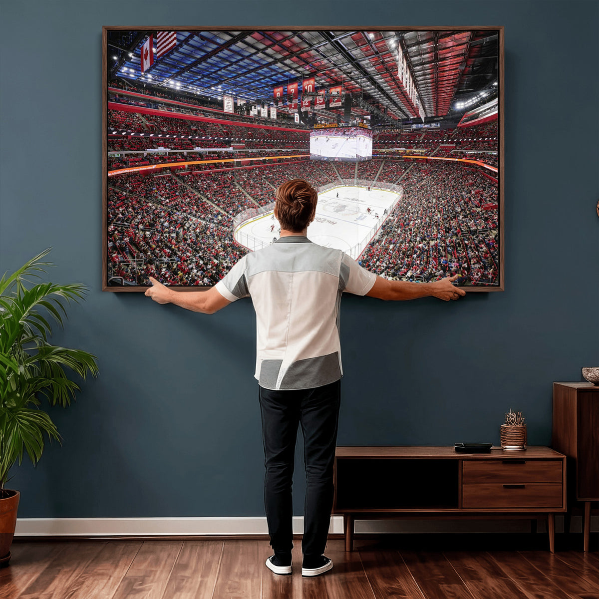 62263-MGV-CV-36X24 - Barton Malow Little Caesars Arena Detroit Wall Art Canvas Print - Detroit Hockey and Basketball