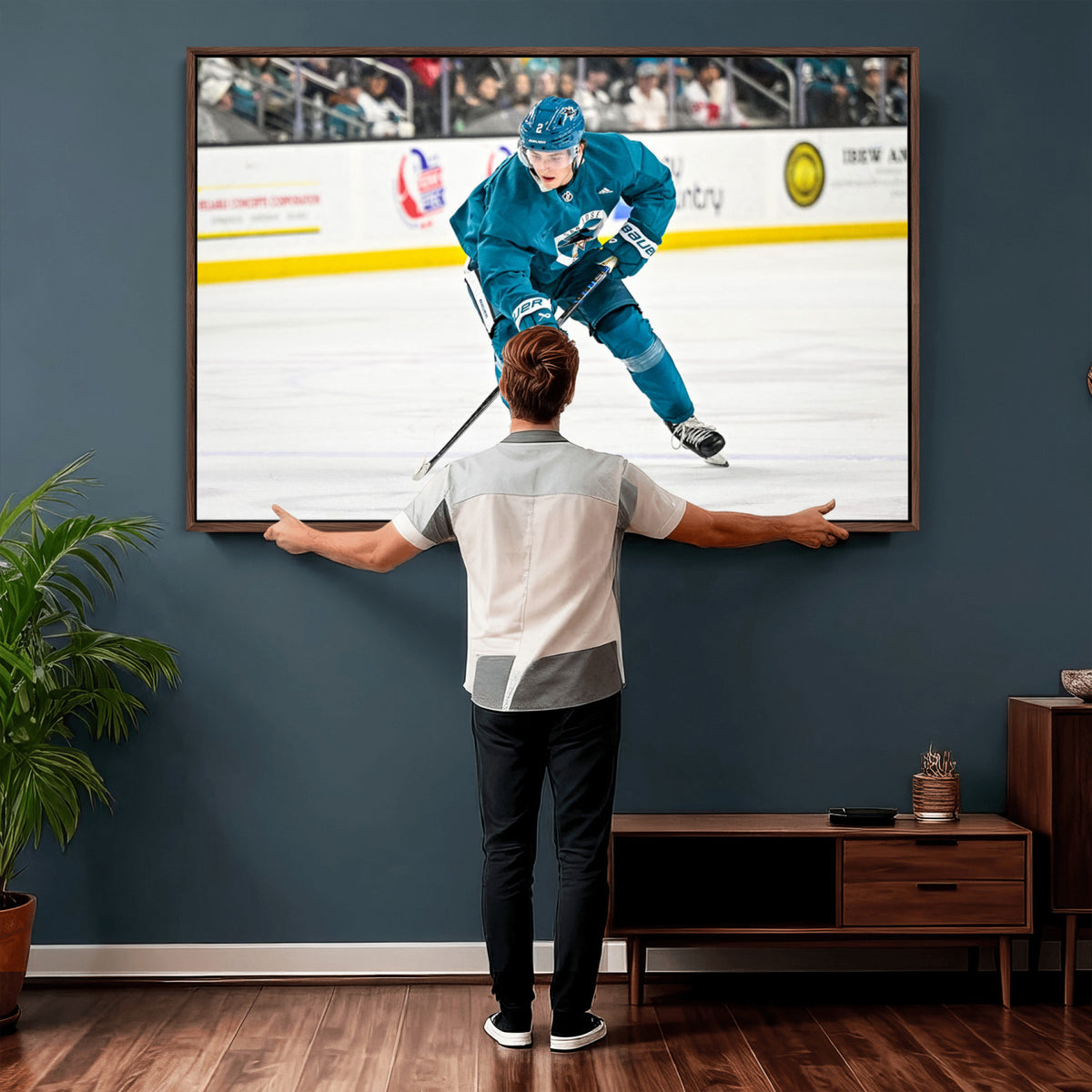 69179-MGV-CV-36X24 - San Jose Sharks Ice Hockey Player Wall Art Canvas Print