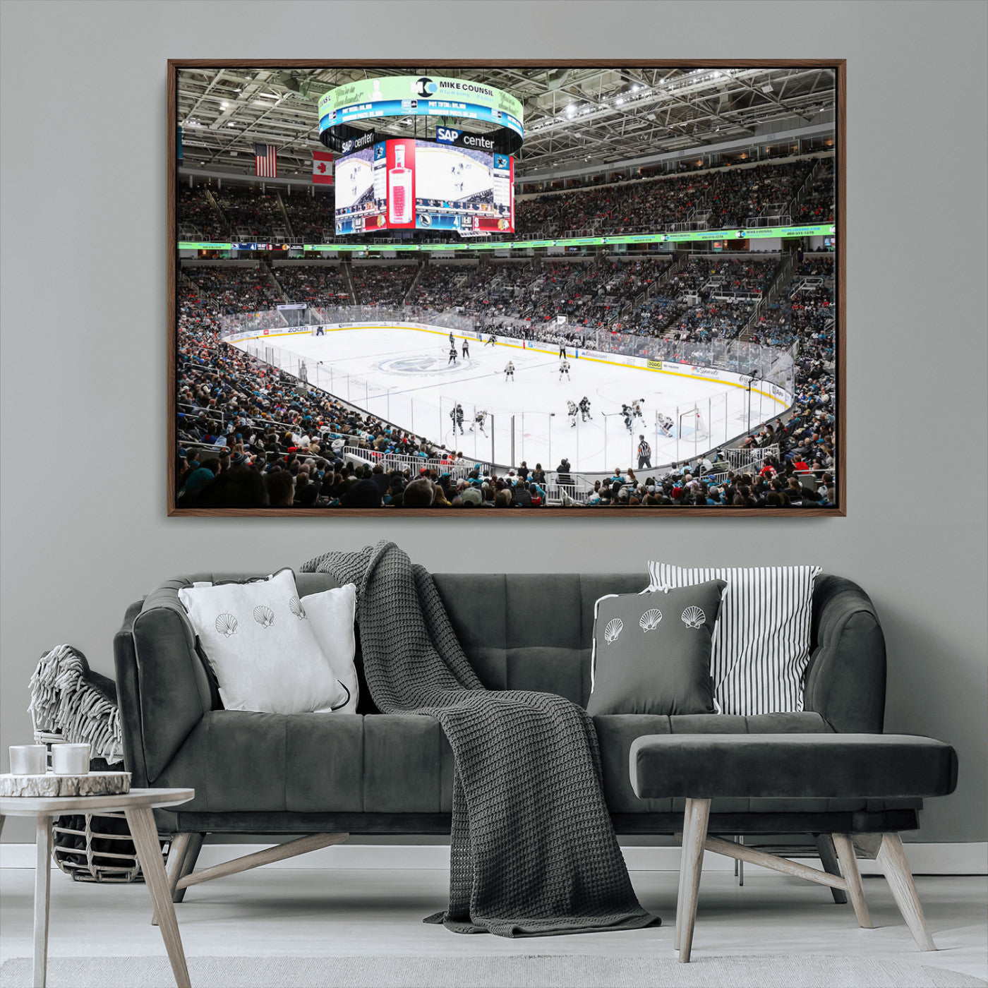 MGV-FC-36X24 - Sharks Arena Blackhawks Sharks Ice Hockey Stadium Wall Art Canvas Print, Framed Blackhawks Sharks