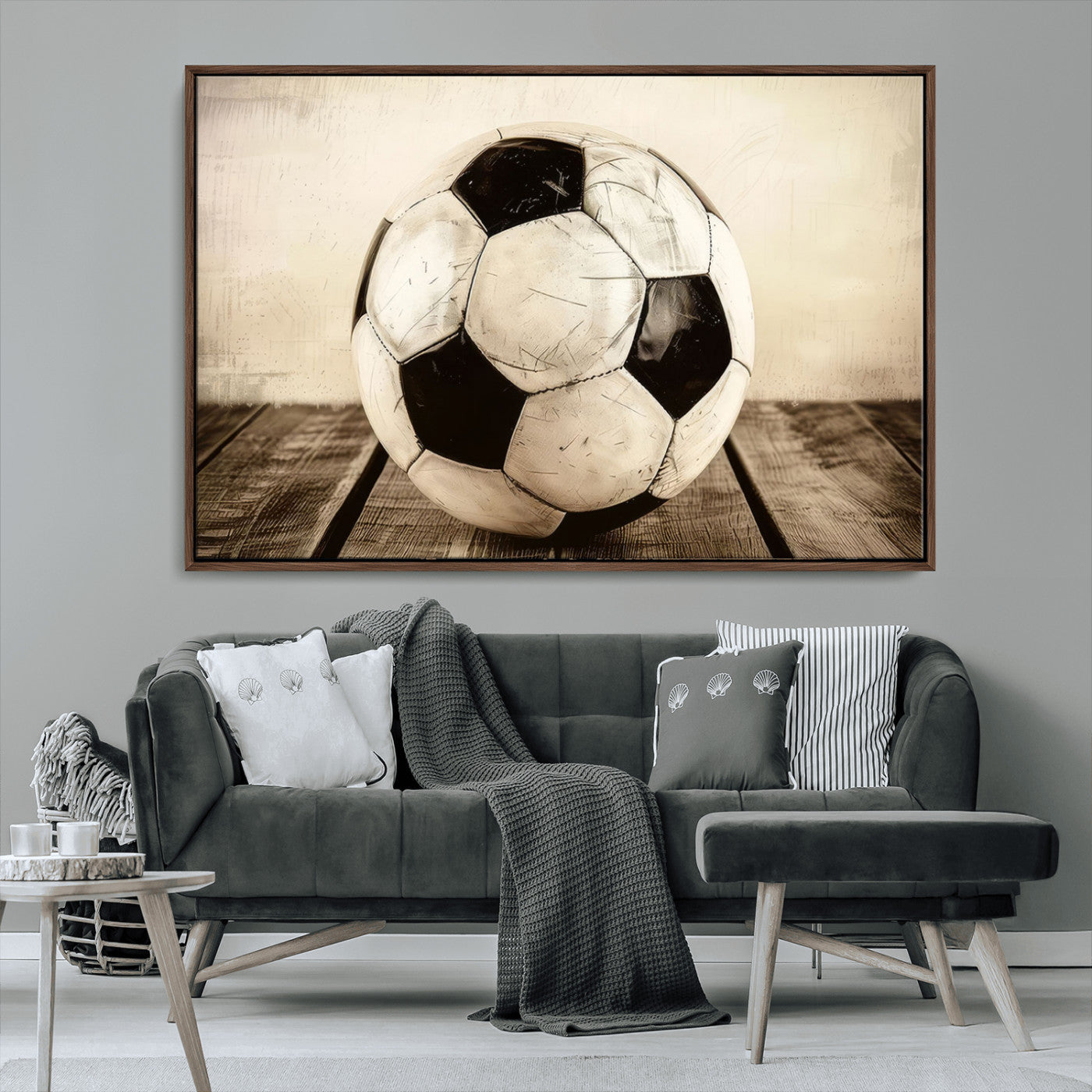 MGV-FC-36X24 - Vintage Soccer Ball Wall Decor Canvas Art – 3-Panel Soccer Wall Decor, Framed and Ready to Hang