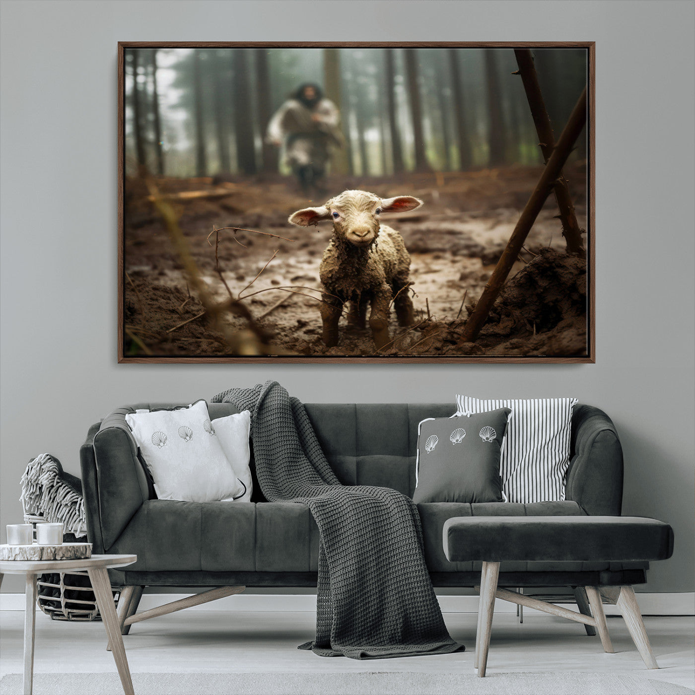 MGV-FC-36X24 - Jesus Running After a Lost Lamb Canvas Wall Art Print